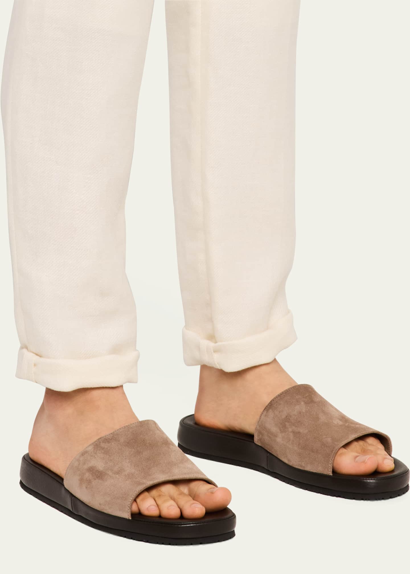 Bergdorf Goodman Men's Suede and Deerskin Slide Sandals Image 2 of 6