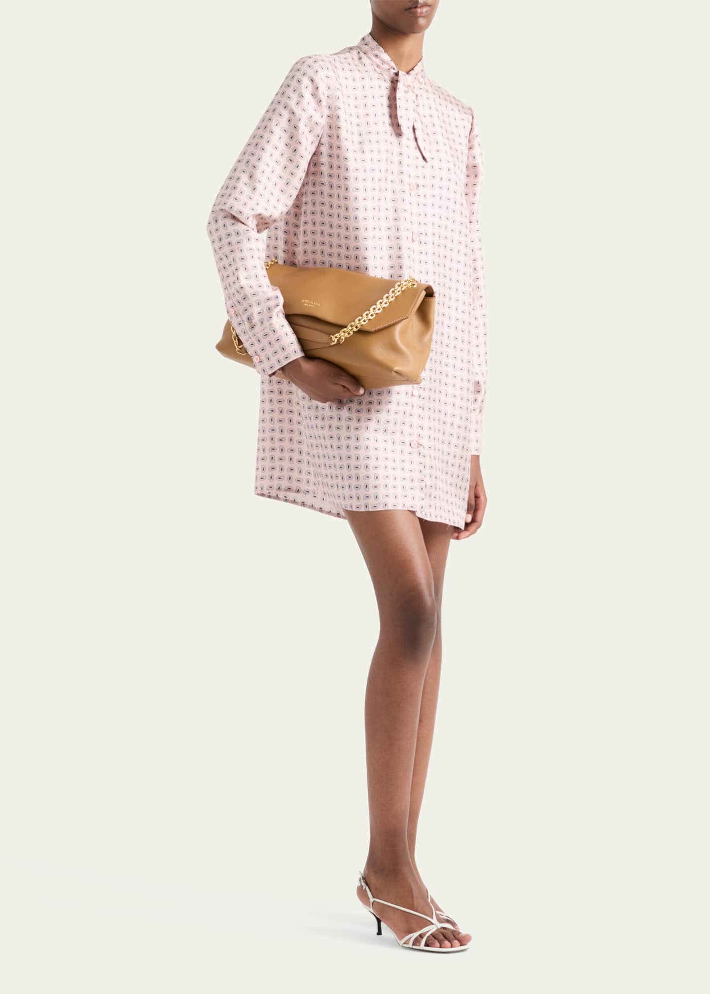 Prada Paisley Bow-Collar Silk Mini Dress Image 2 of 4