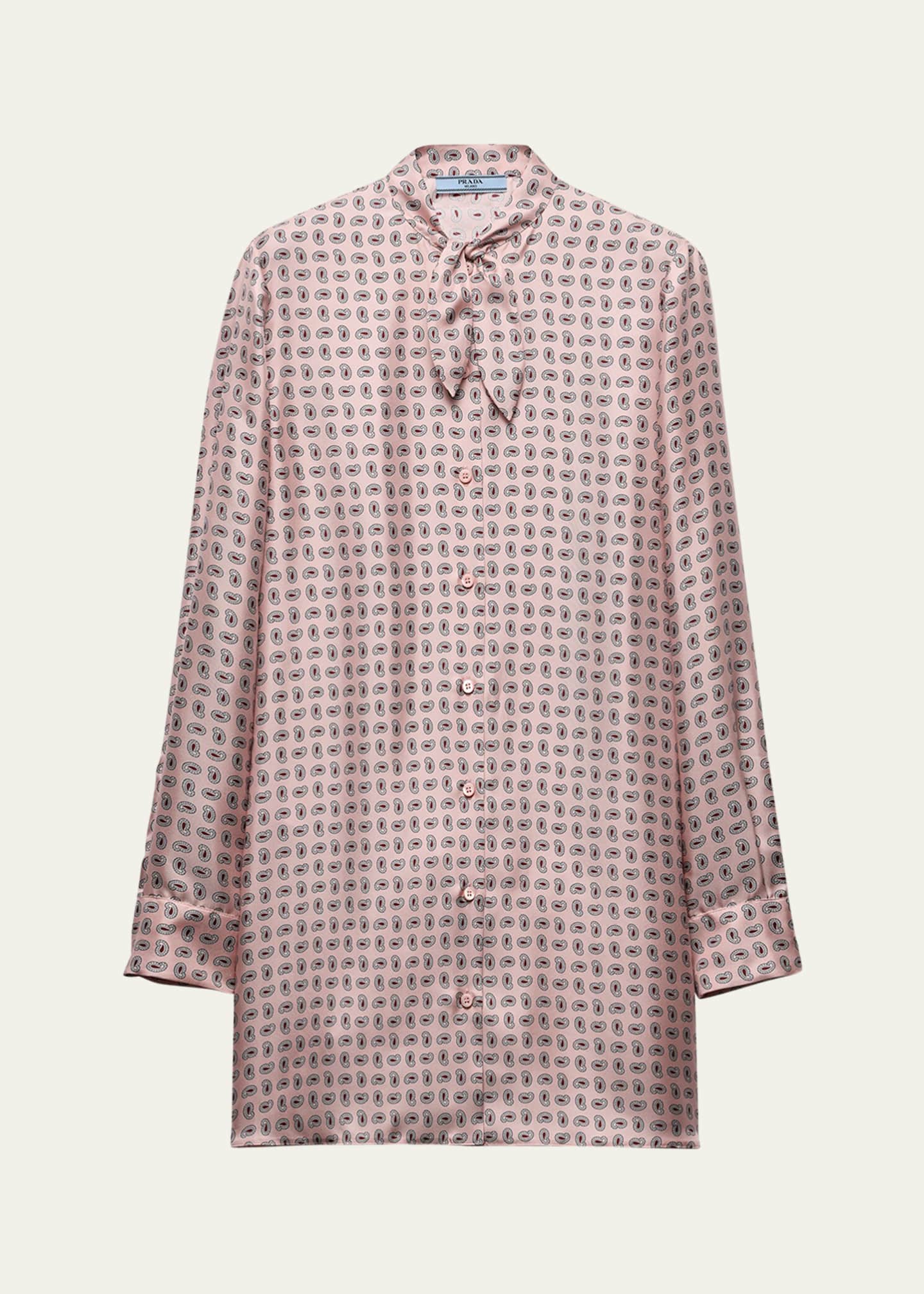 Prada Paisley Bow-Collar Silk Mini Dress Image 1 of 4