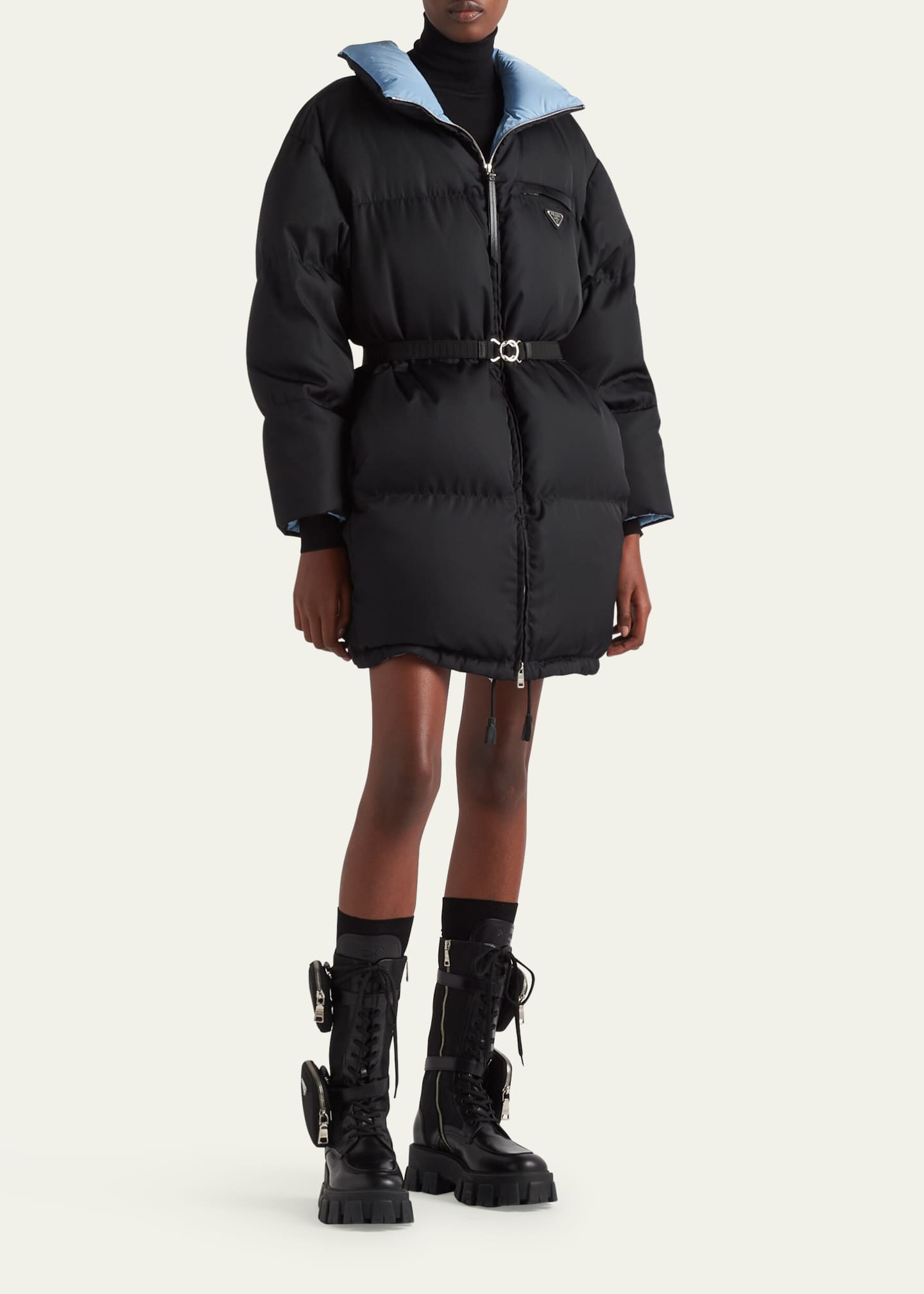 Prada Re-Nylon Gabardine Hooded Down Coat Image 2 of 4