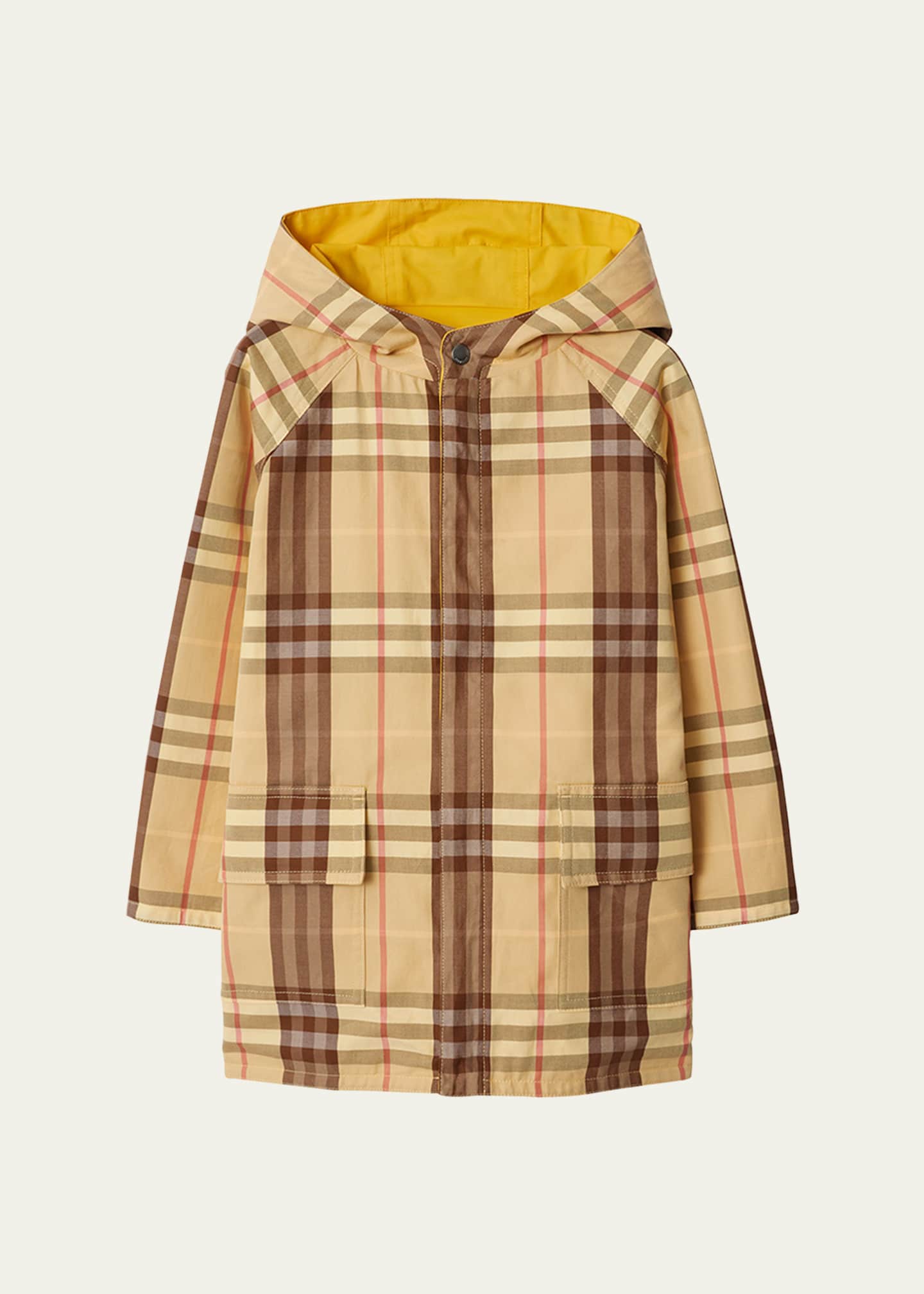 Burberry Boy's Emile Reversible Check-Print Raincoat, Size 3-14, Marigold, 10, Boys Apparel Coats