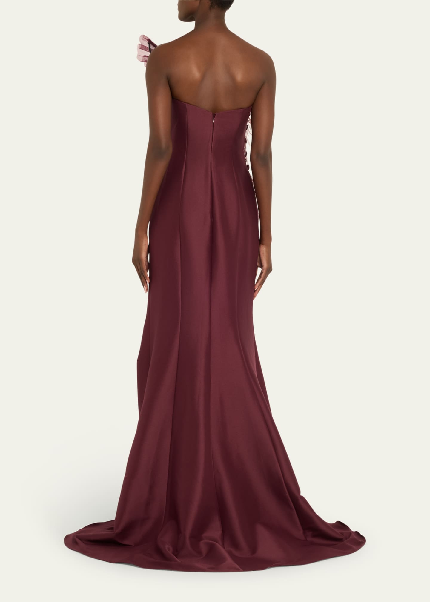 Badgley Mischka Strapless Feather-Embellished Fan Ruffle Gown Image 3 of 5