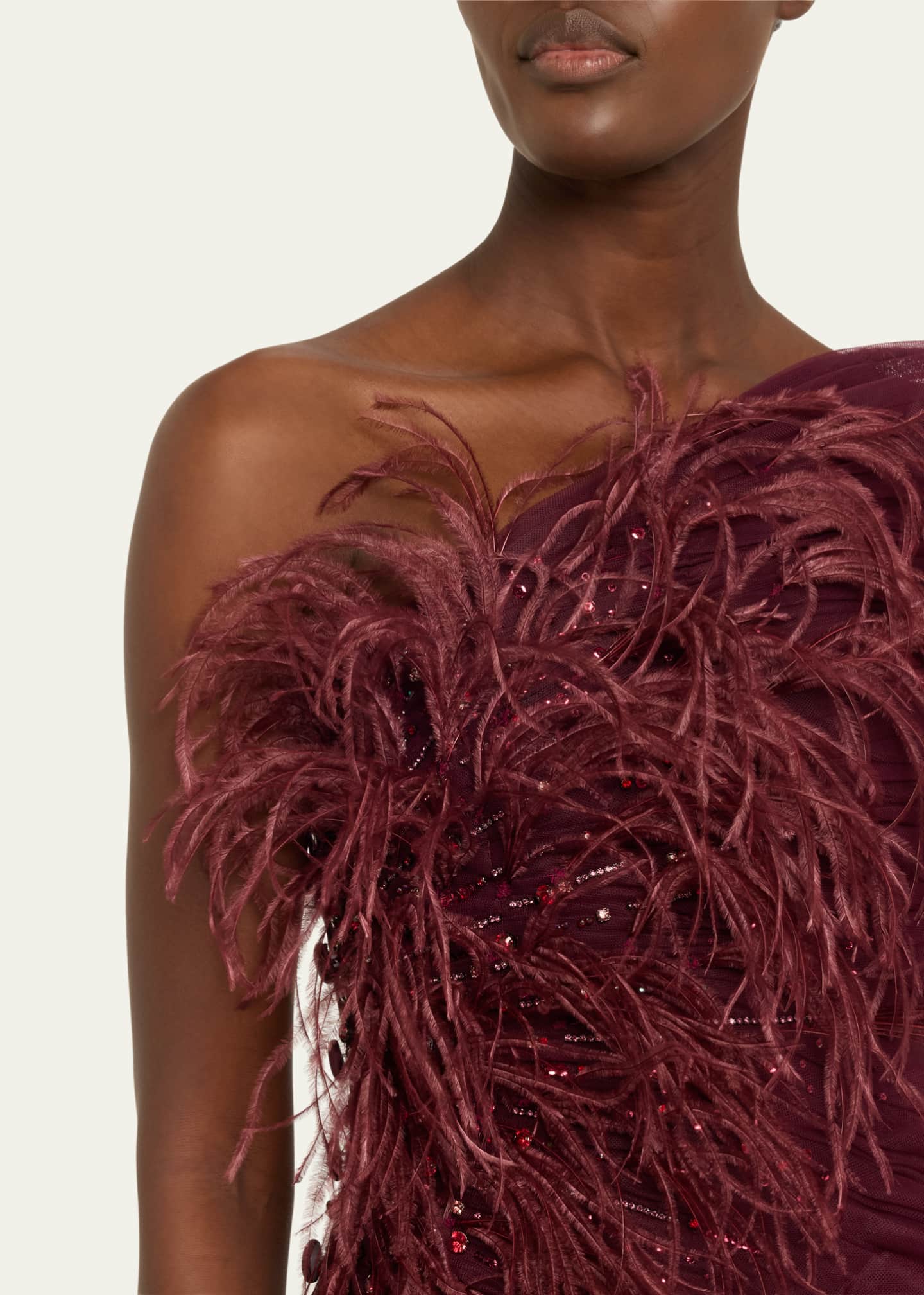 Badgley Mischka Strapless Feather-Embellished Fan Ruffle Gown Image 5 of 5