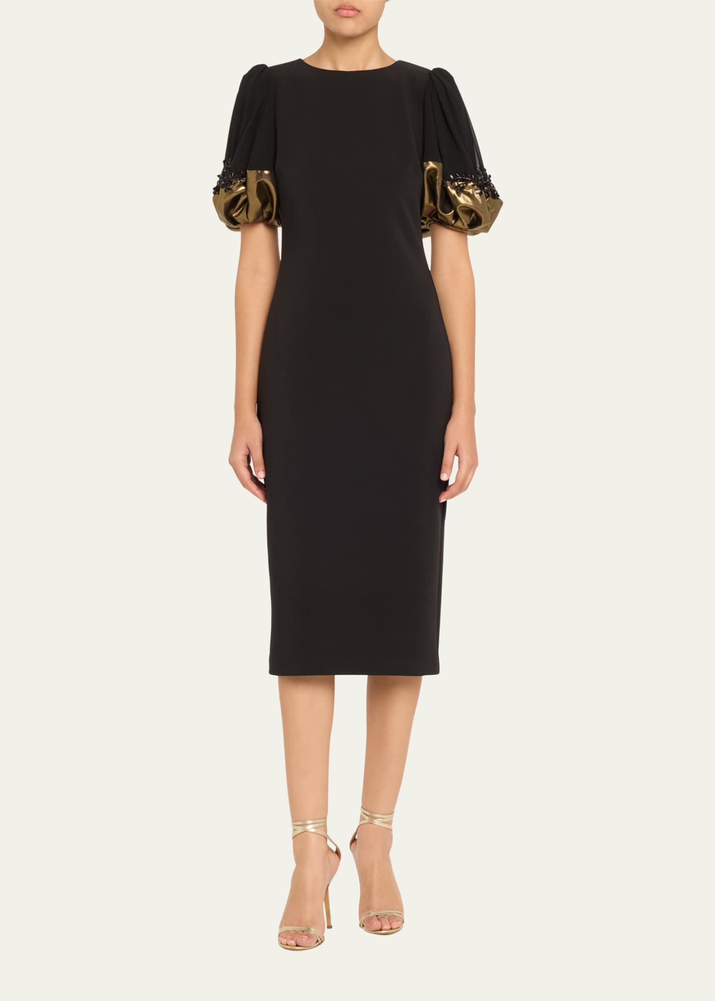 Badgley Mischka Collection Beaded Metallic-Cuff Midi Sheath Dress Image 2 of 5