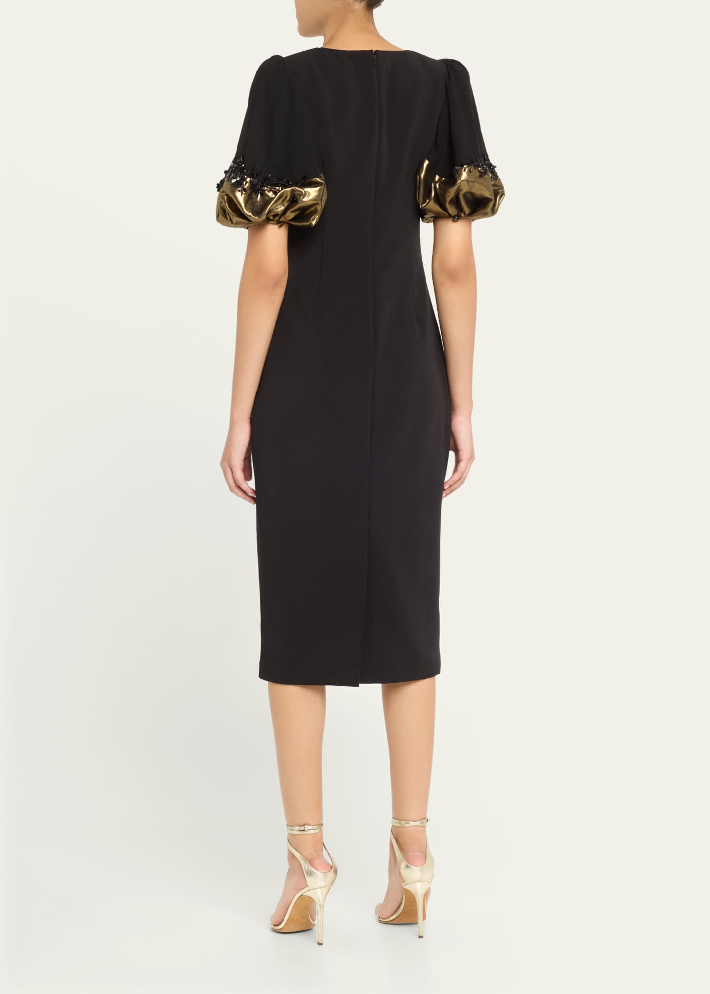Badgley Mischka Collection Beaded Metallic-Cuff Midi Sheath Dress Image 3 of 5