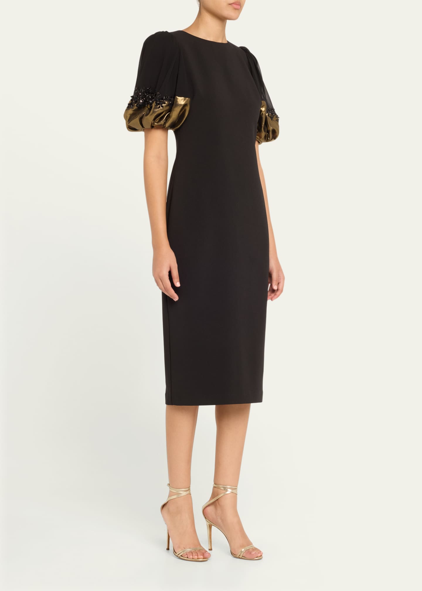 Badgley Mischka Collection Beaded Metallic-Cuff Midi Sheath Dress Image 4 of 5