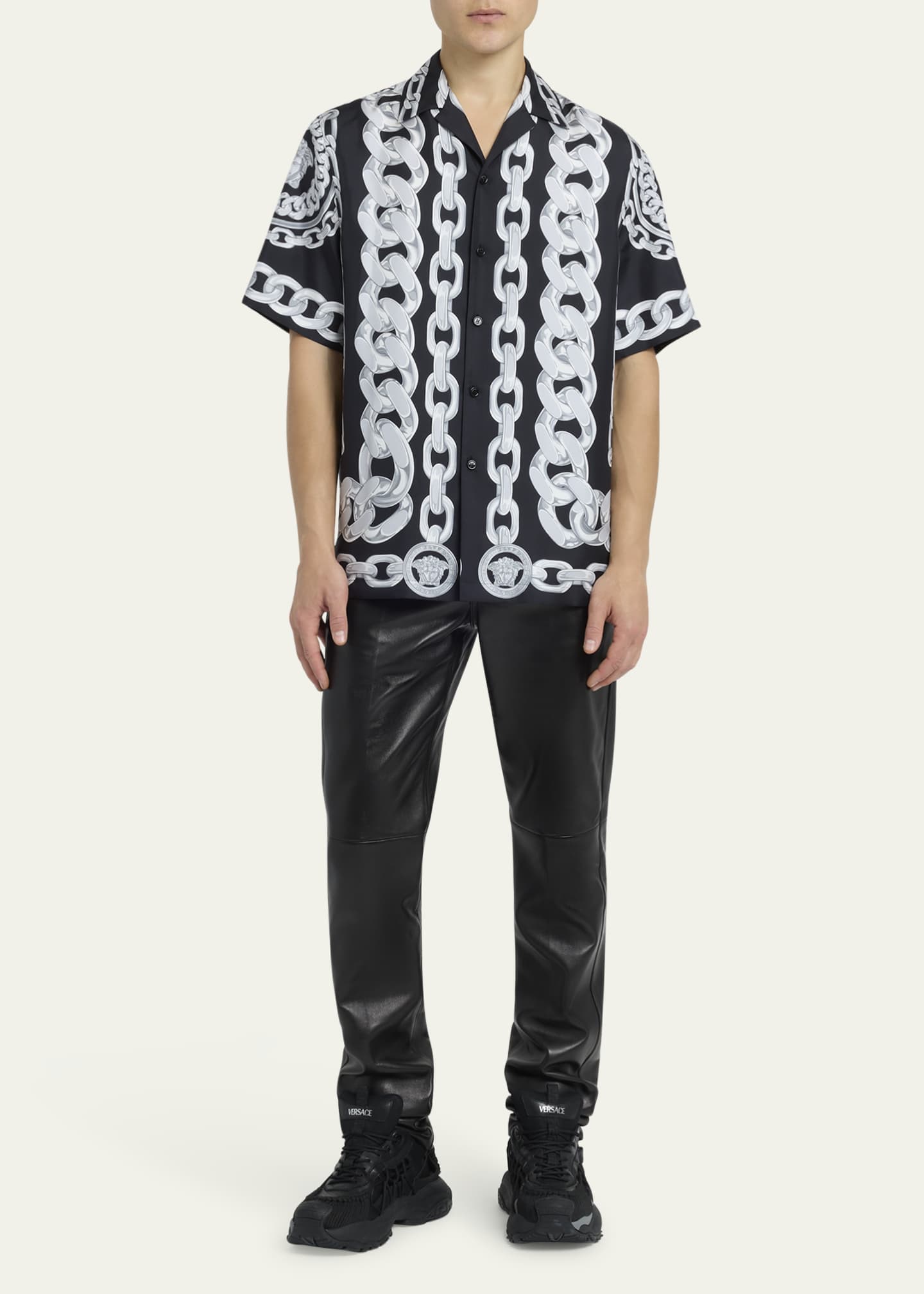 Versace Men's Medusa Chain Silk Twill Camp Shirt Image 2 of 5