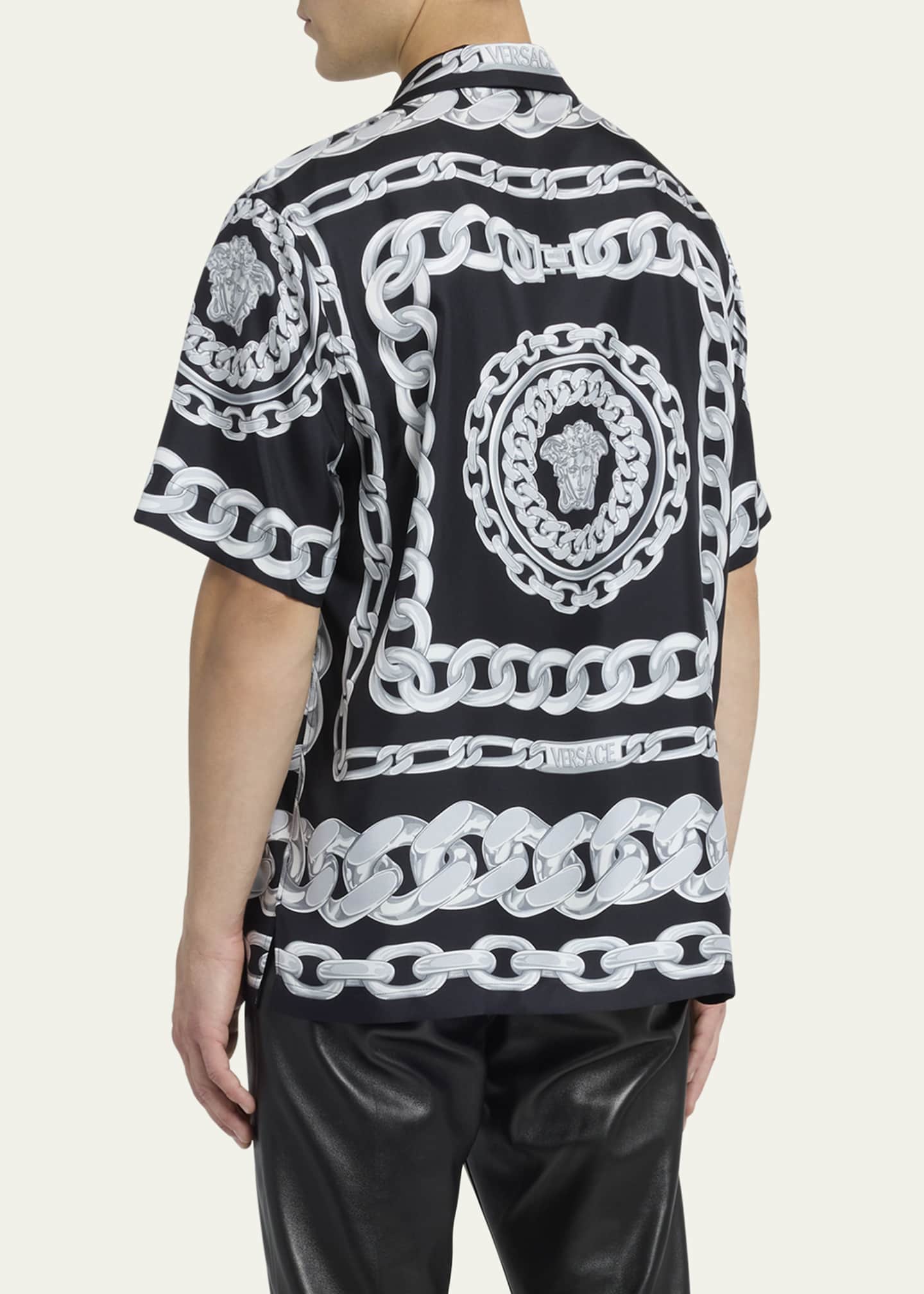 Versace Men's Medusa Chain Silk Twill Camp Shirt Image 3 of 5