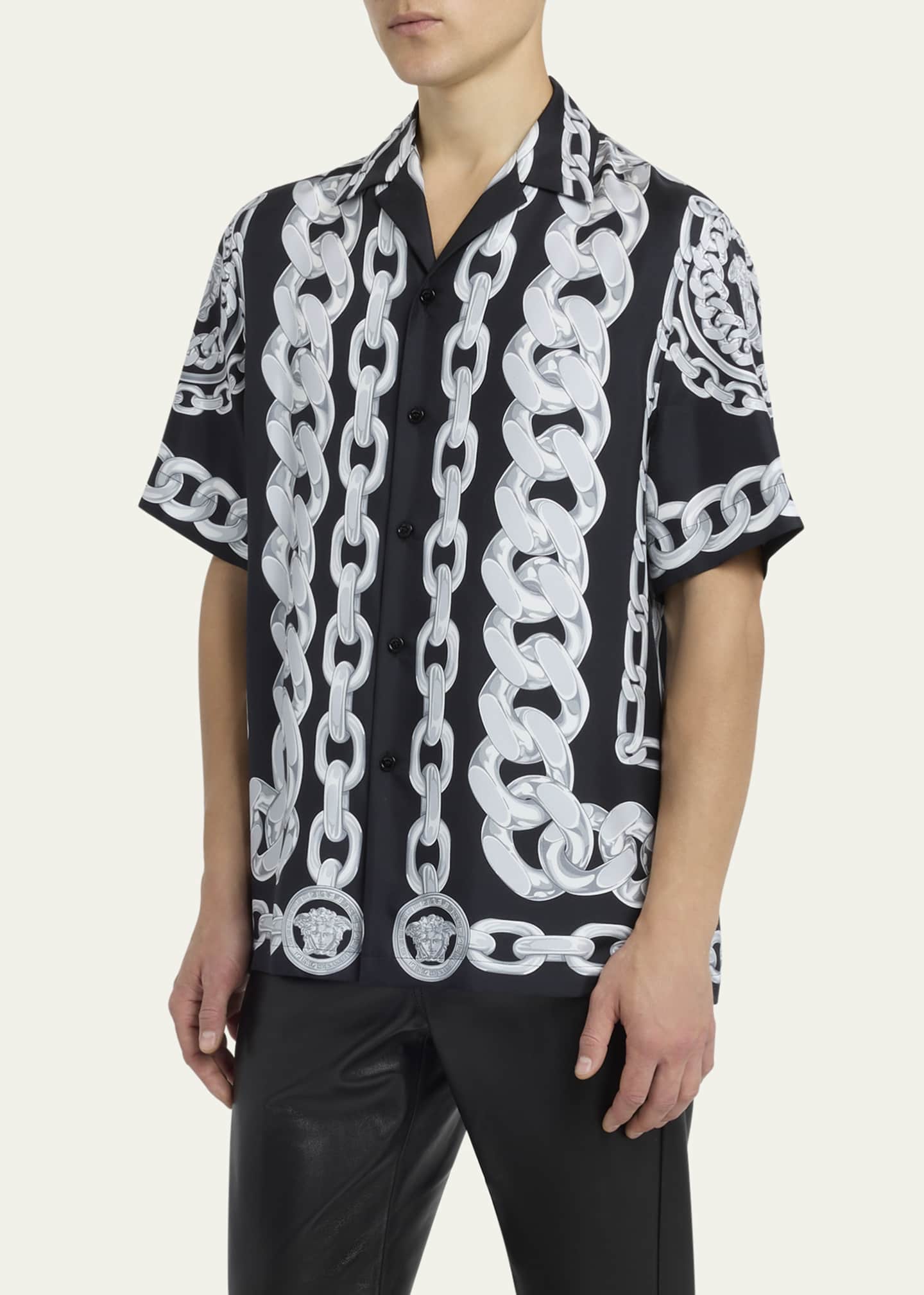 Versace Men's Medusa Chain Silk Twill Camp Shirt Image 4 of 5
