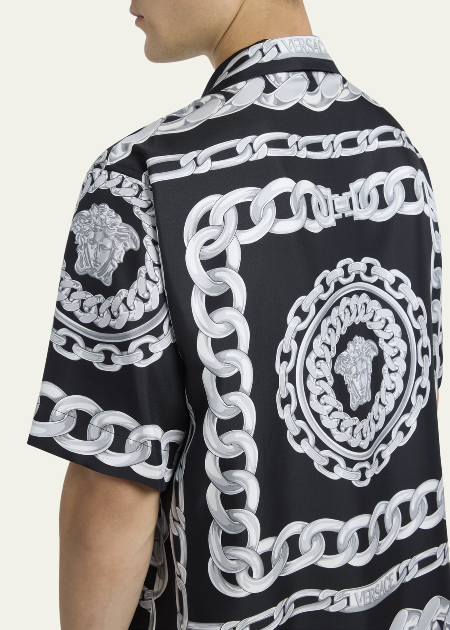 Versace Men's Medusa Chain Silk Twill Camp Shirt Image 5 of 5