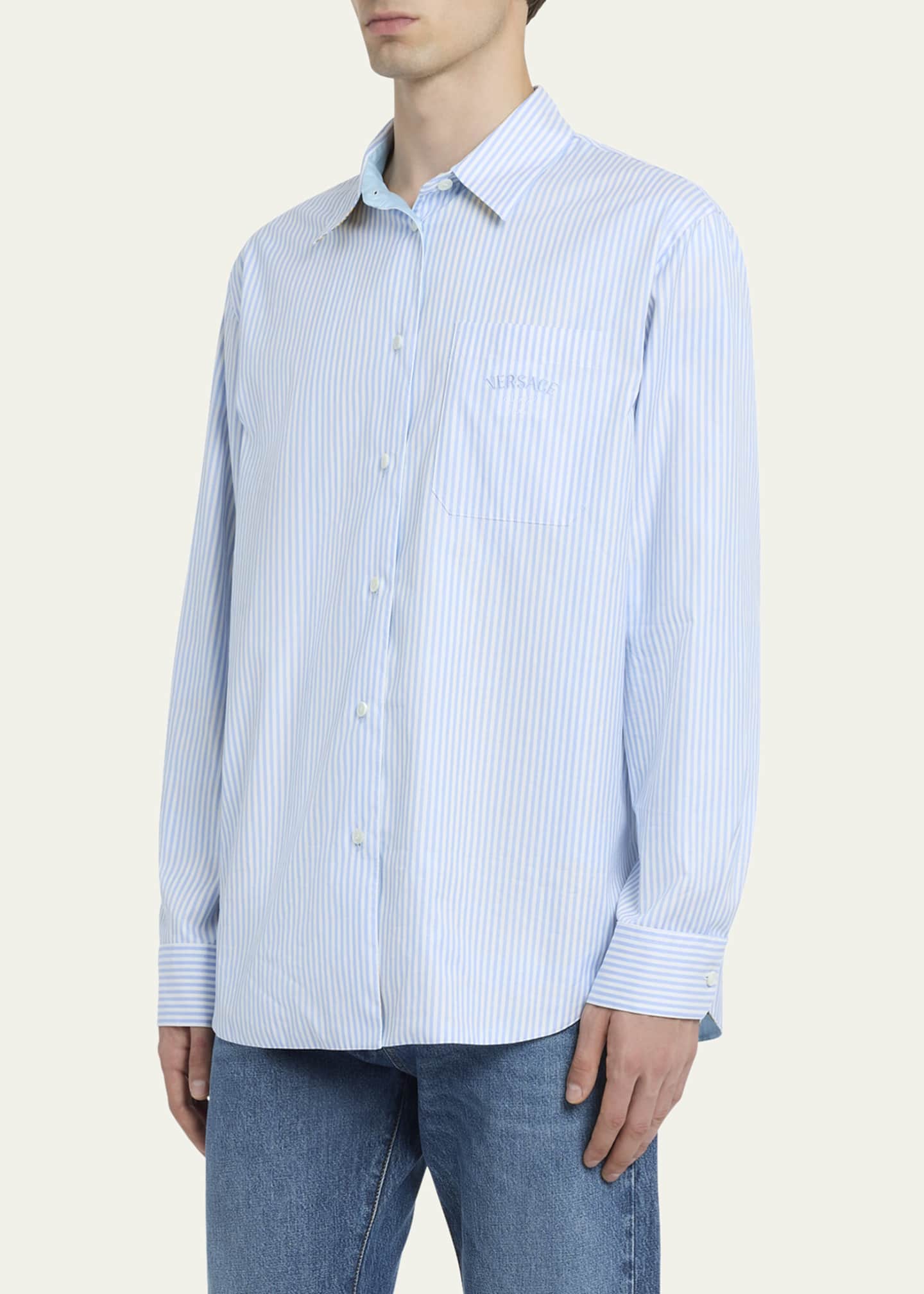 Versace Men's Medusa Chain and Stripe Reversible Sport Shirt Image 4 of 5