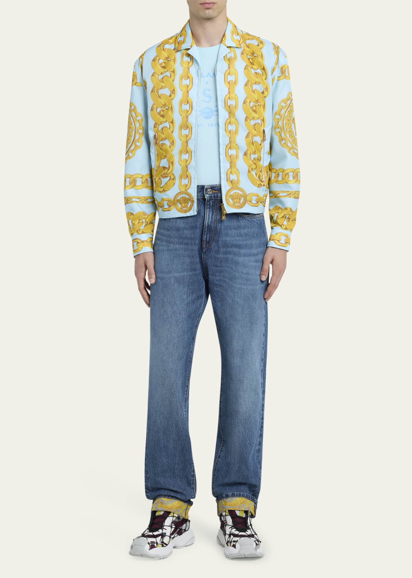 Versace Men's Stonewashed Barocco-Cuff Jeans Image 2 of 5