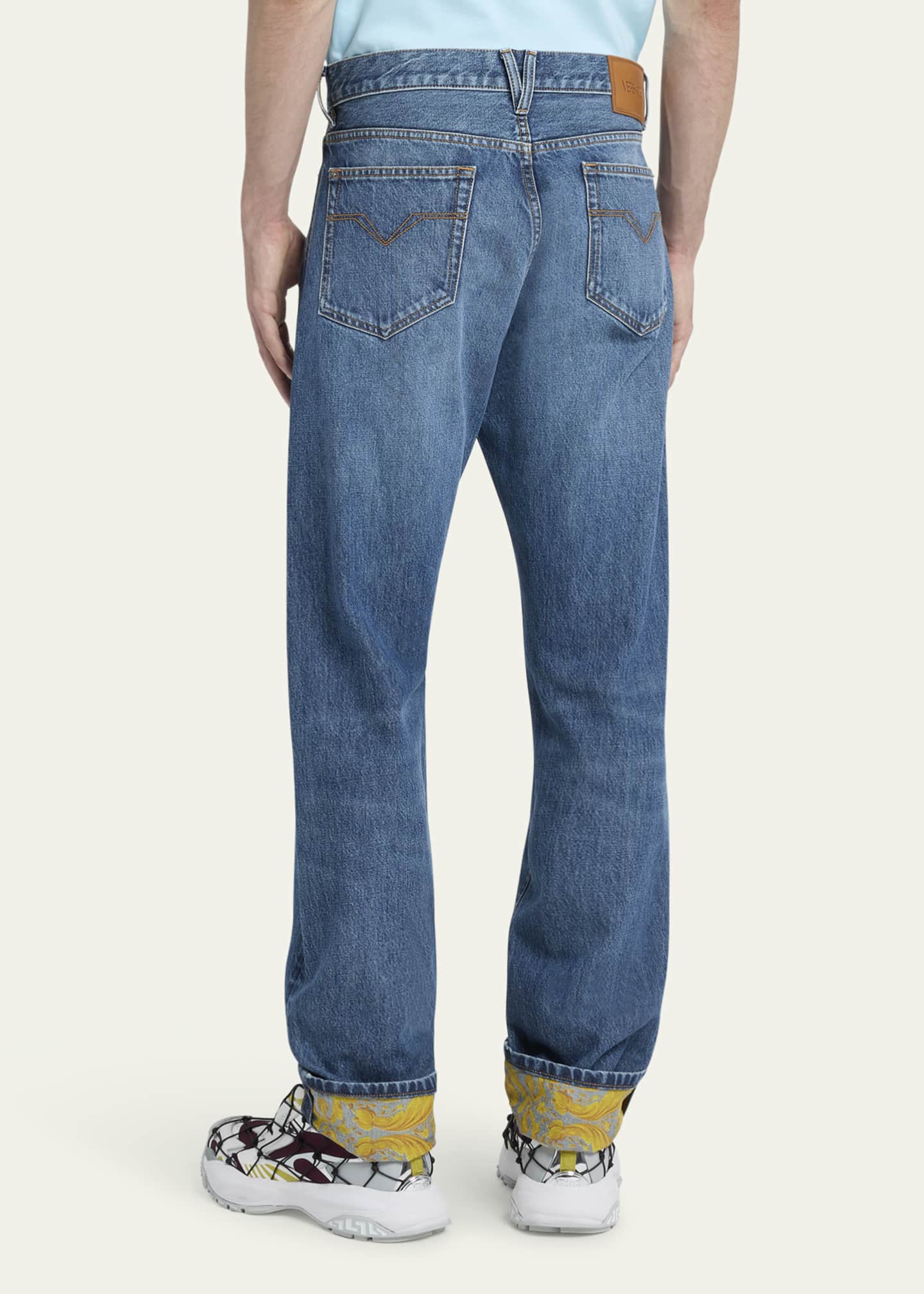 Versace Men's Stonewashed Barocco-Cuff Jeans Image 3 of 5