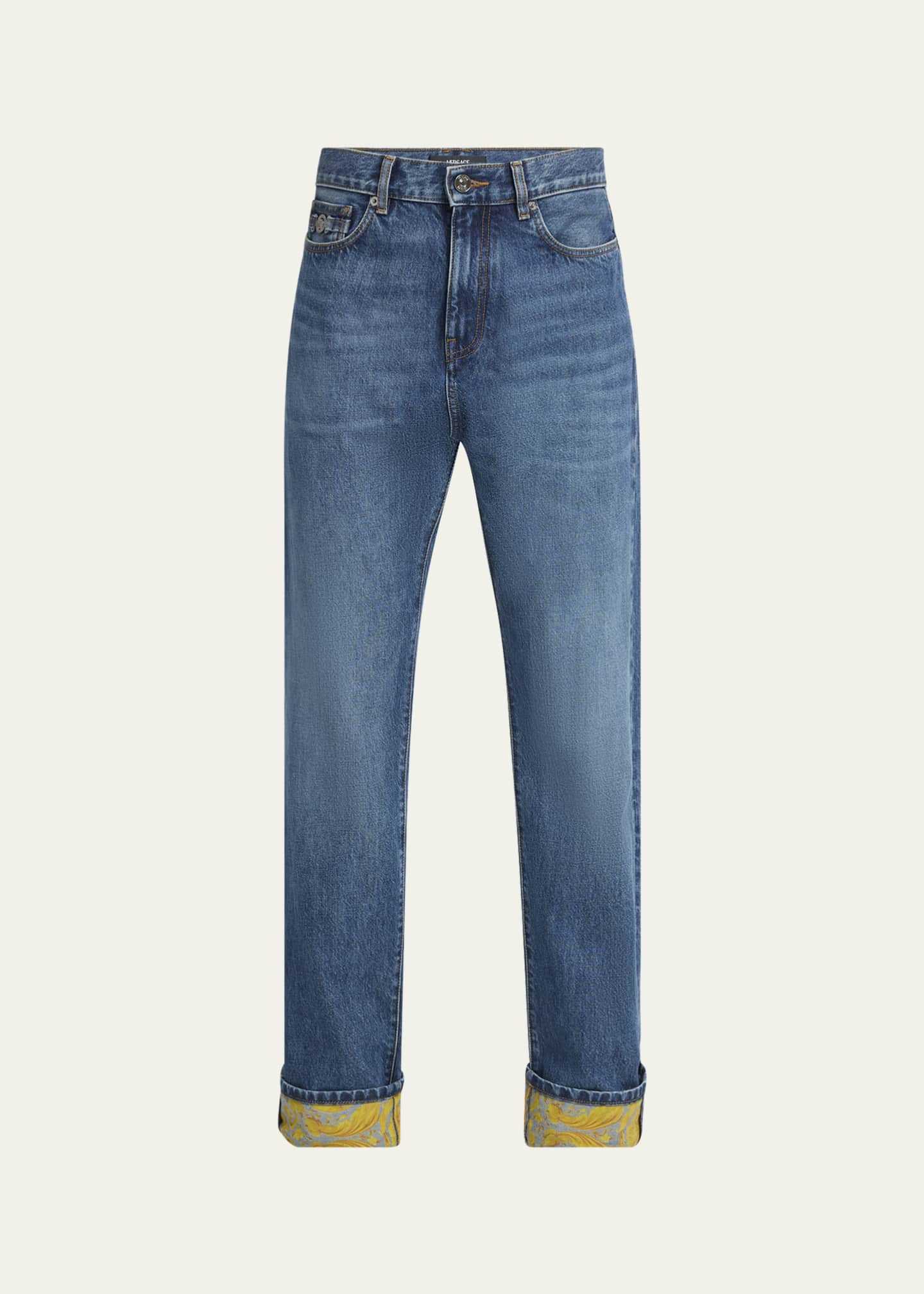 Versace Men's Stonewashed Barocco-Cuff Jeans Image 1 of 5