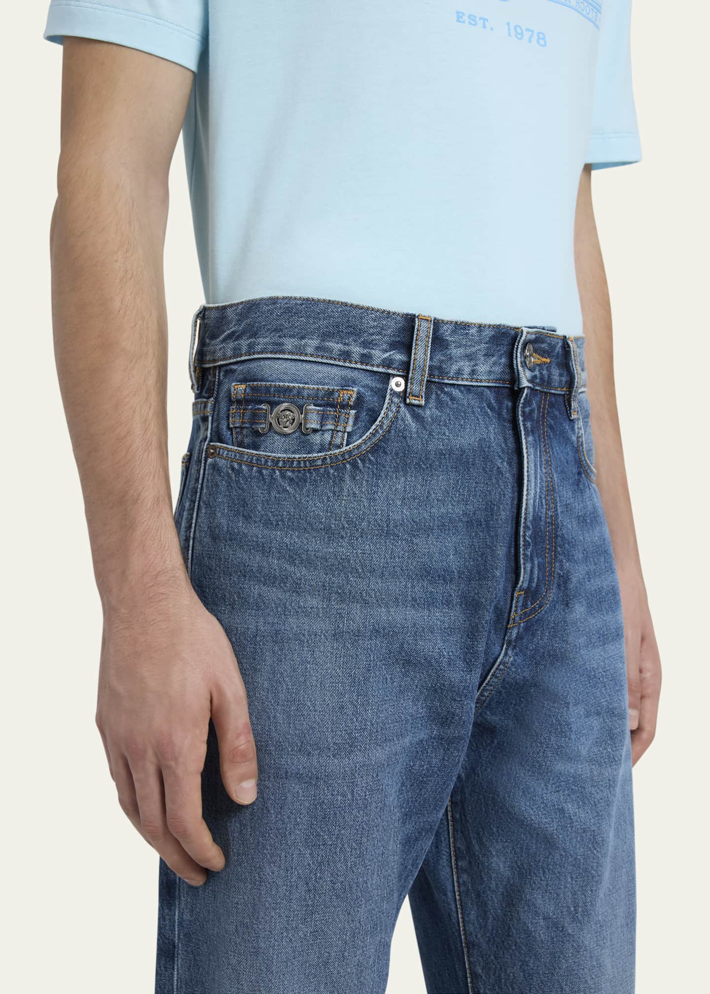 Versace Men's Stonewashed Barocco-Cuff Jeans Image 5 of 5