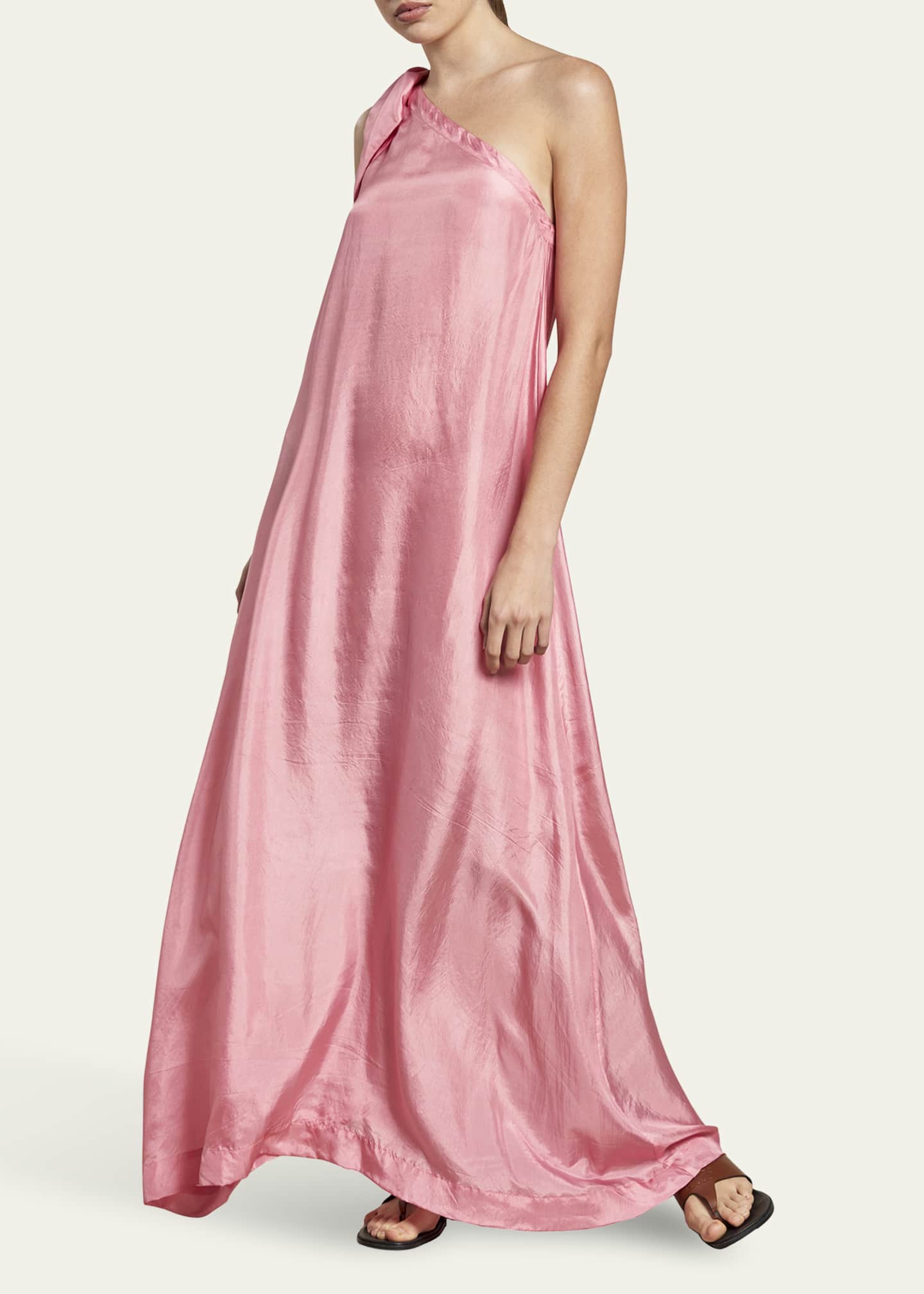 Helena One-Shoulder Silk Gown - Thumbnail 4