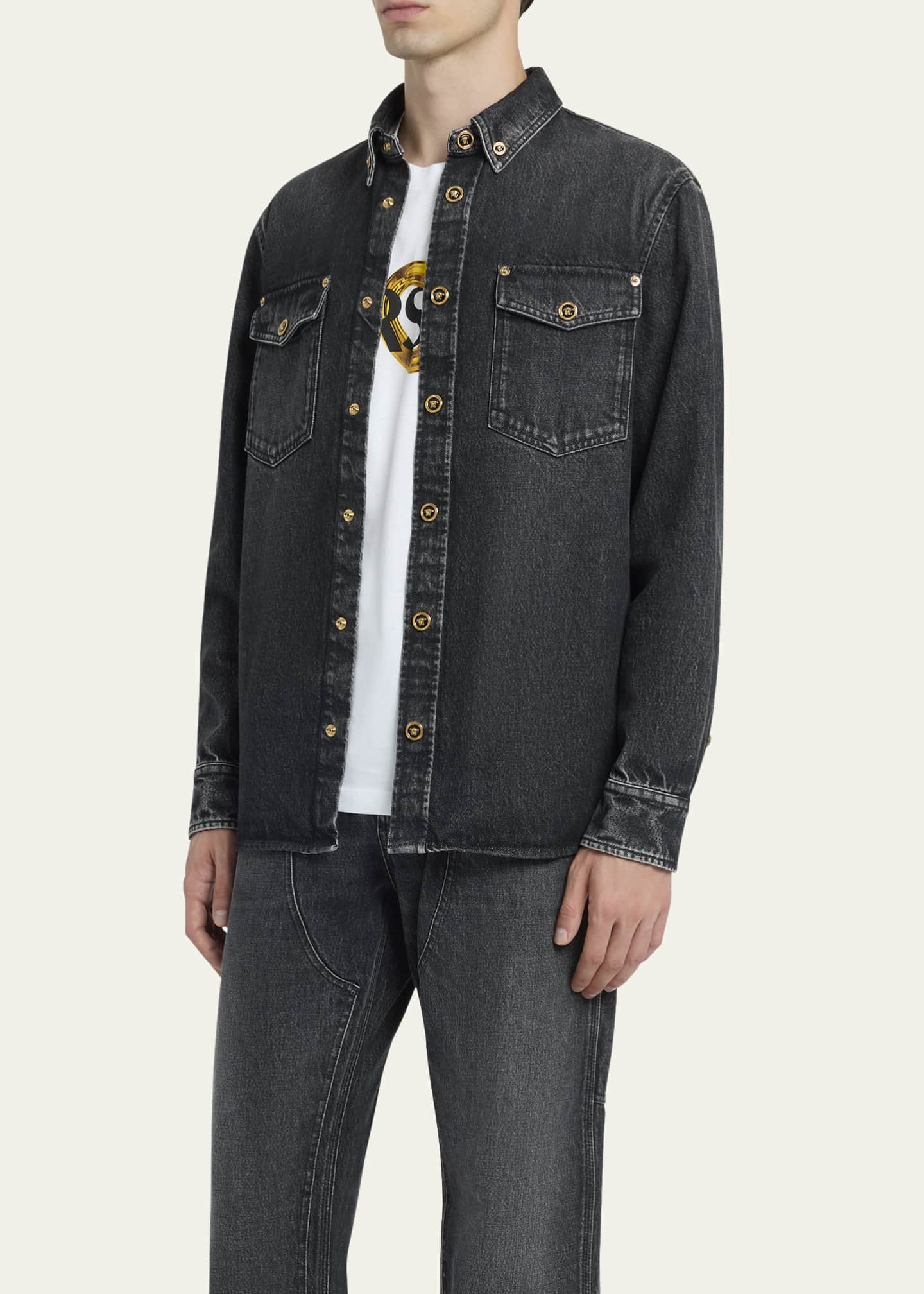 Versace Men's Stonewashed Denim Overshirt Image 4 of 5