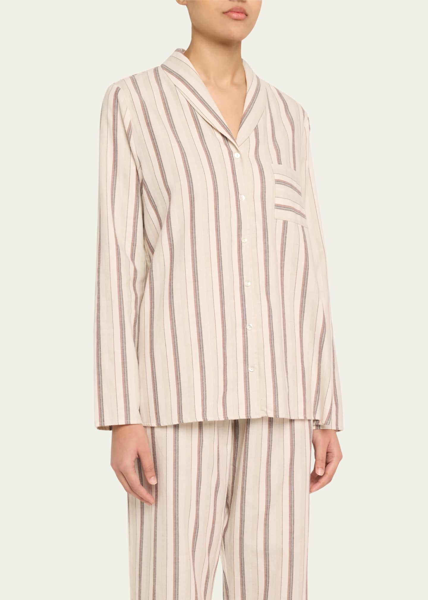 Hanro Loungy Nights Striped Cotton Flannel Nightshirt Image 4 of 5