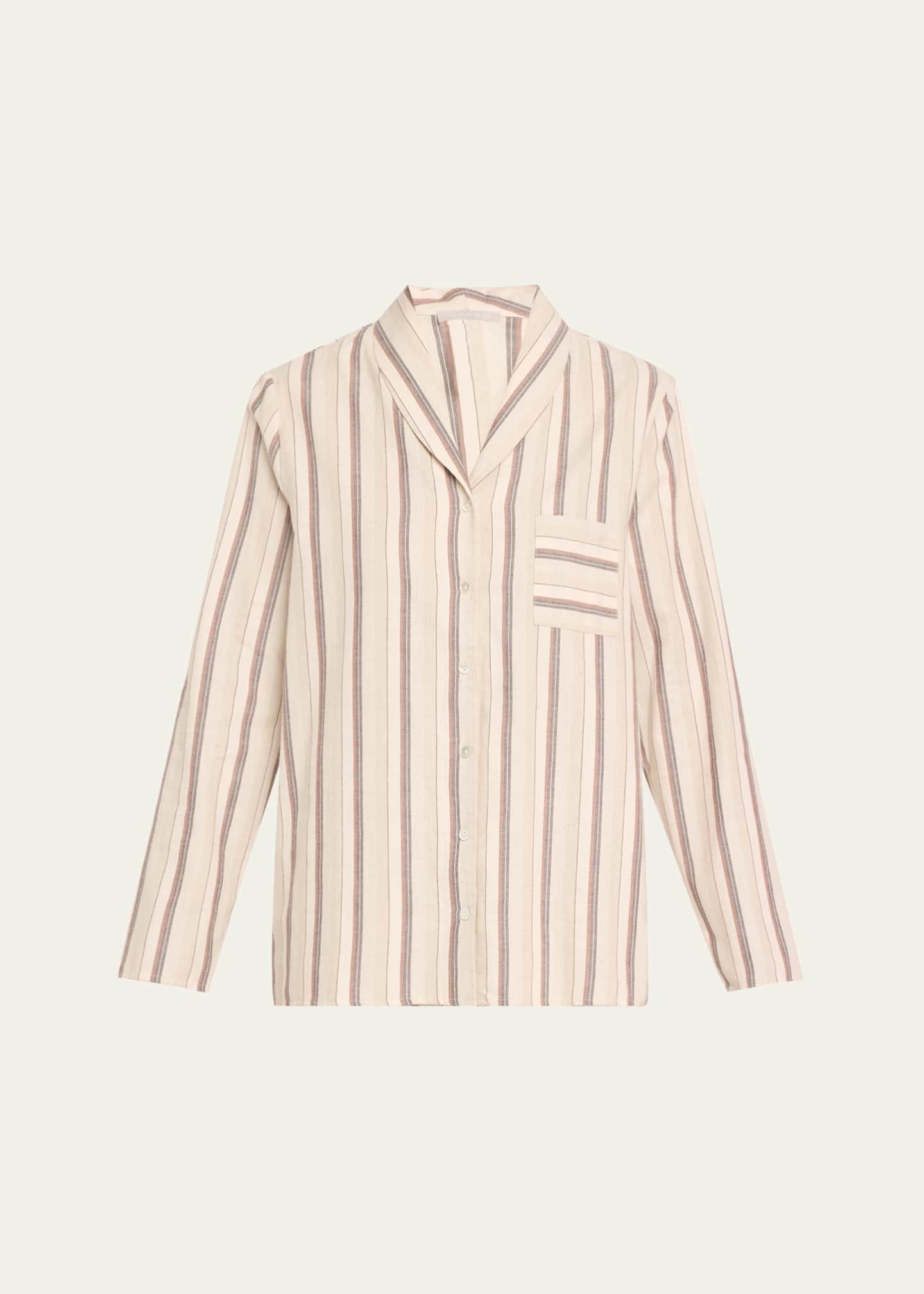 Hanro Loungy Nights Striped Cotton Flannel Nightshirt Image 1 of 5