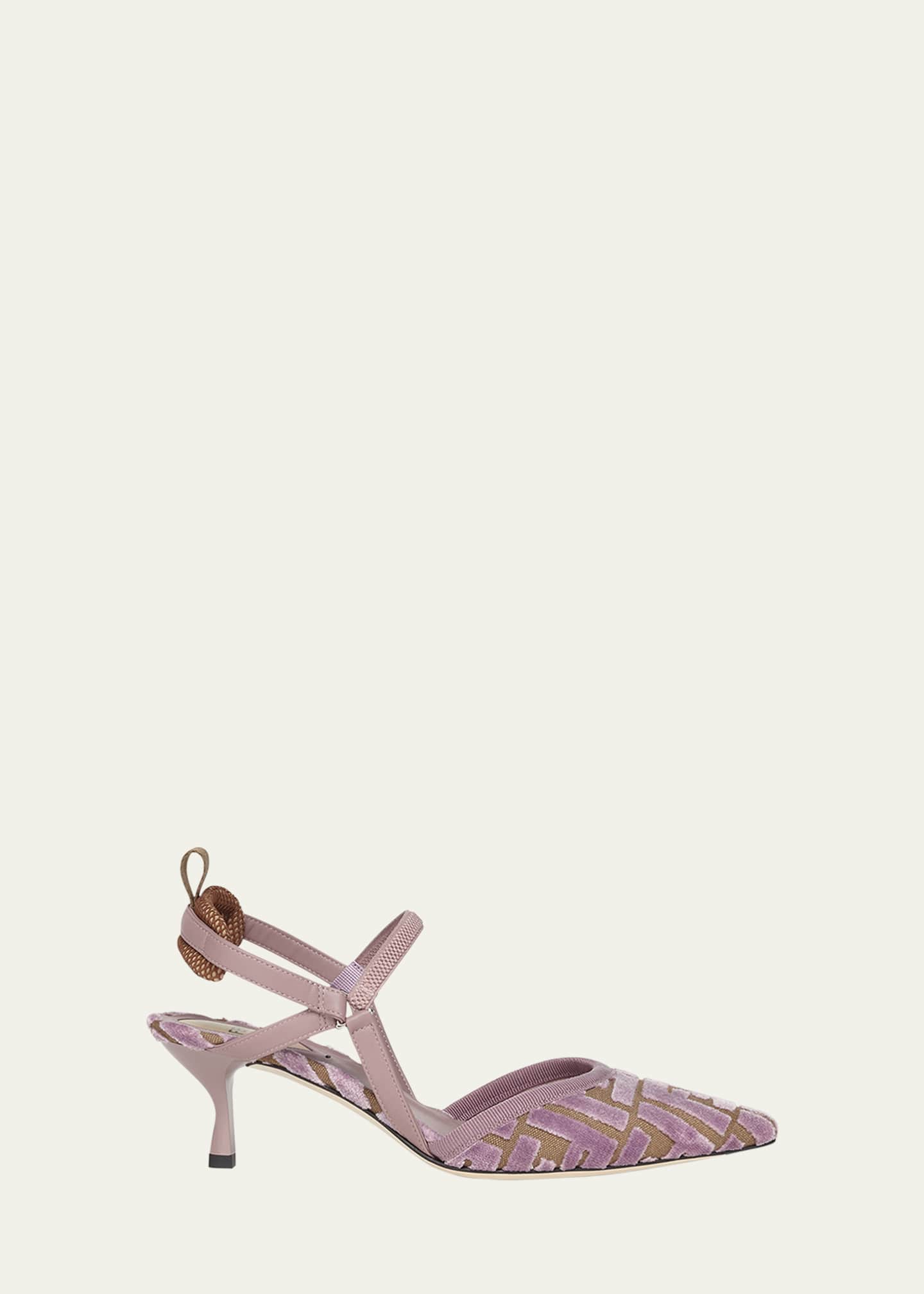 Fendi Colibri FF Tapestry Slingback Kitten-Heel Pumps Image 1 of 5