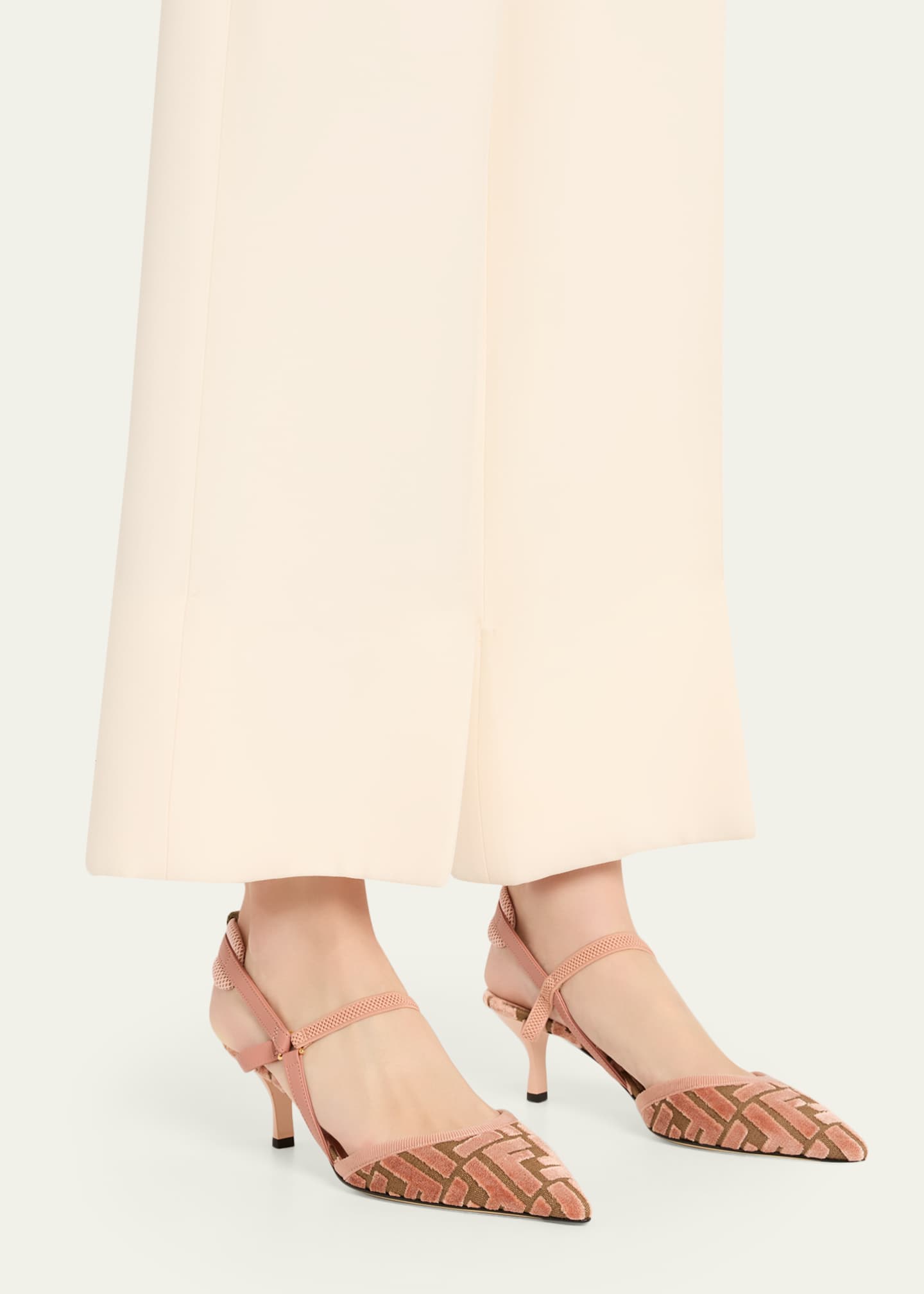 Fendi Colibri FF Tapestry Slingback Kitten-Heel Pumps - Bergdorf