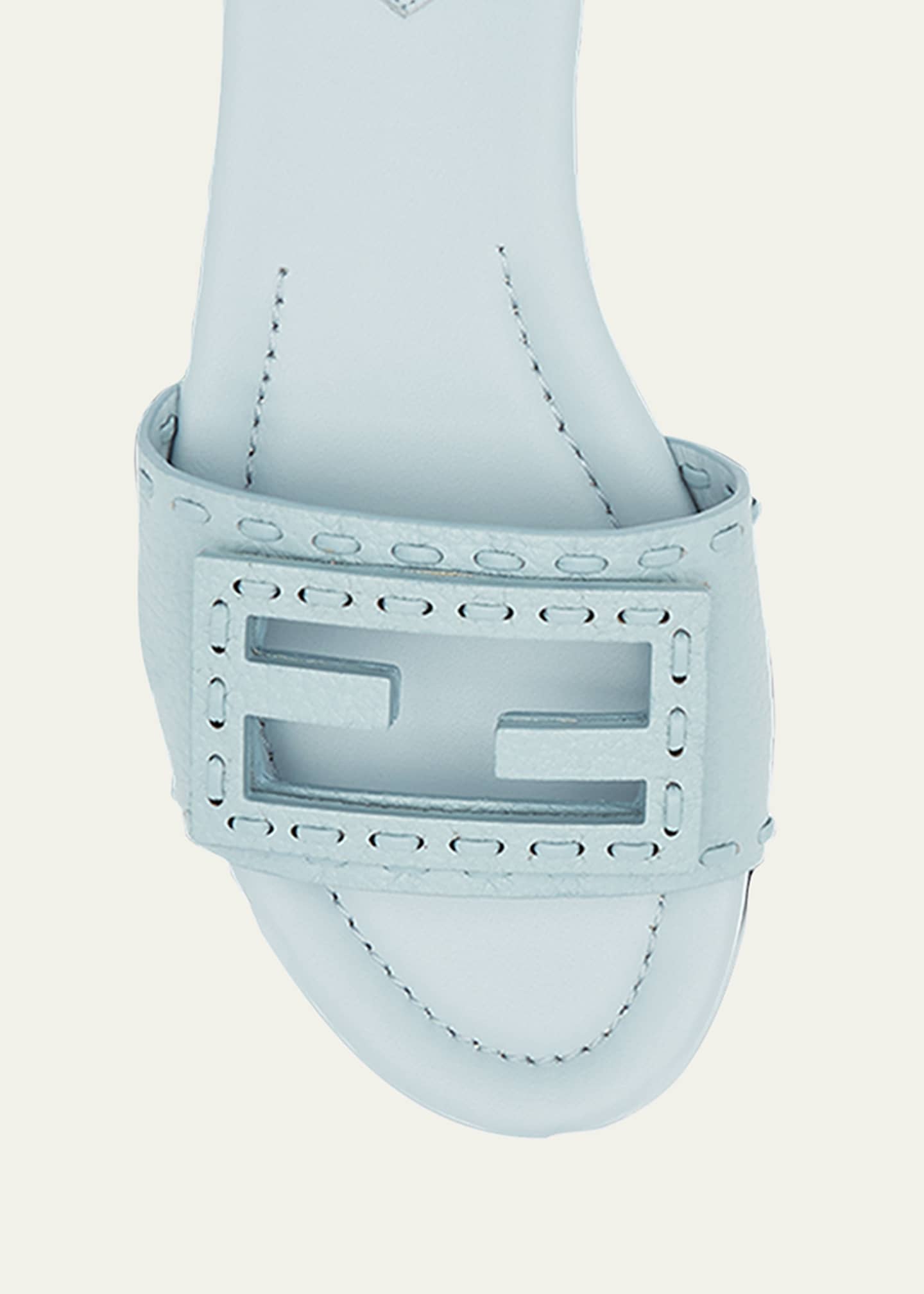 Fendi Baguette FF Leather Buckle Flat Slide Sandals