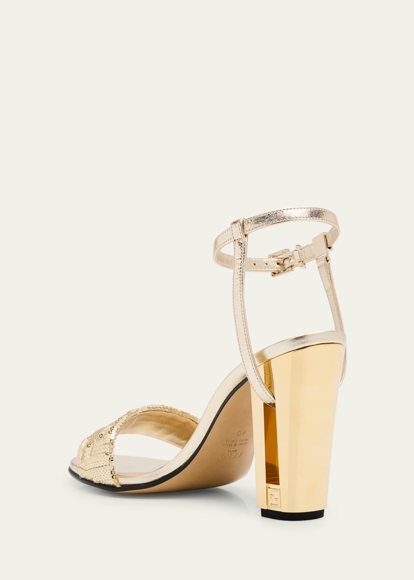 Fendi Delfina Metallic Sequin Block-Heel Sandals Image 4 of 6
