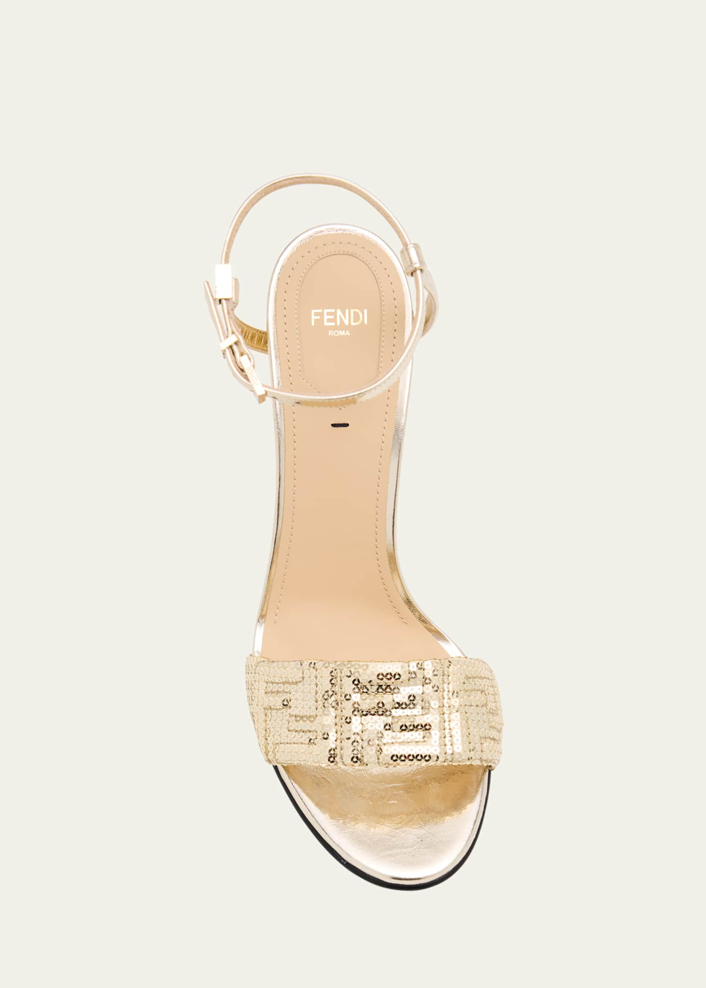 Fendi Delfina Metallic Sequin Block-Heel Sandals Image 6 of 6