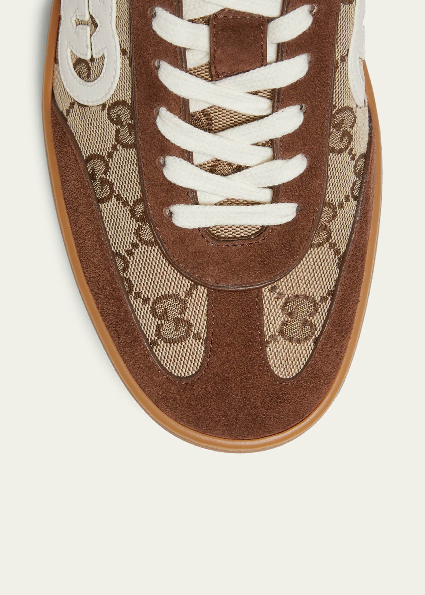 GUCCI ダークブラウン セカンドスキン Gucci Men's G75 Suede and GG Supreme Retro Low-Top Sneakers