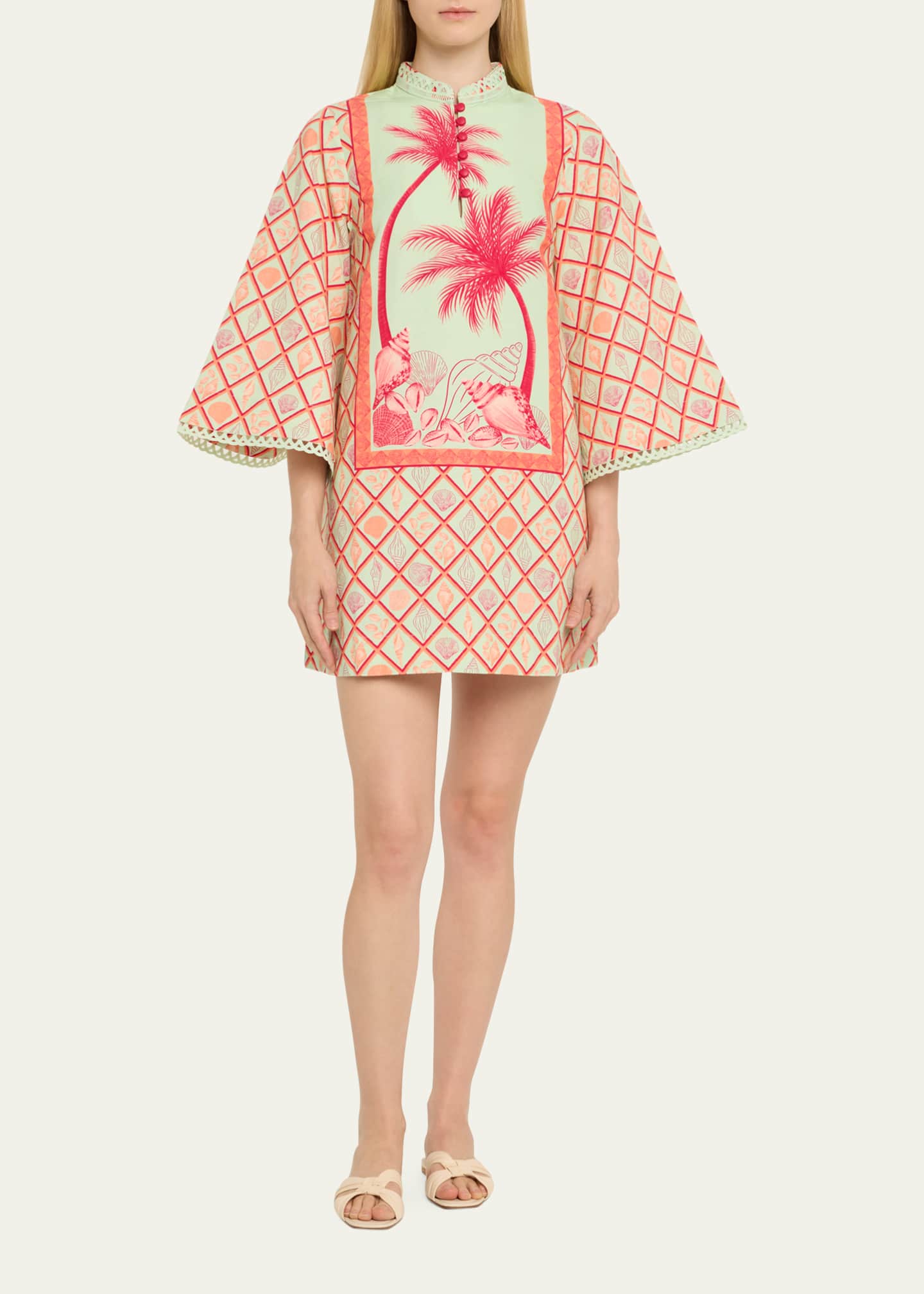 Verandah Palm Panel Mini Kaftan Dress Image 2 of 5