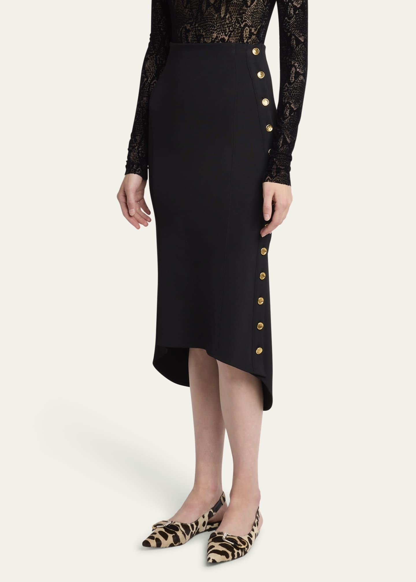 Givenchy Pencil Buttoned Midi High-Low Skirt - Bergdorf Goodman