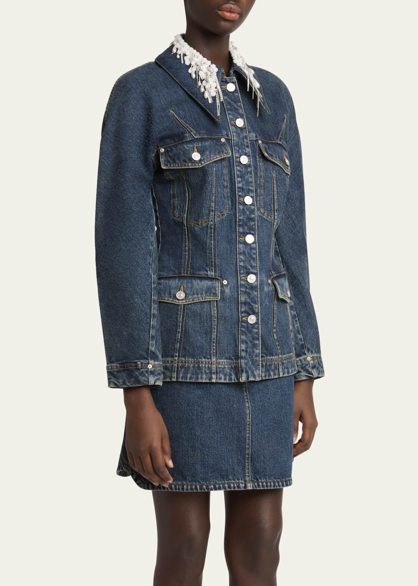 Givenchy Pearly Crystal Collar Denim Jacket Image 4 of 5