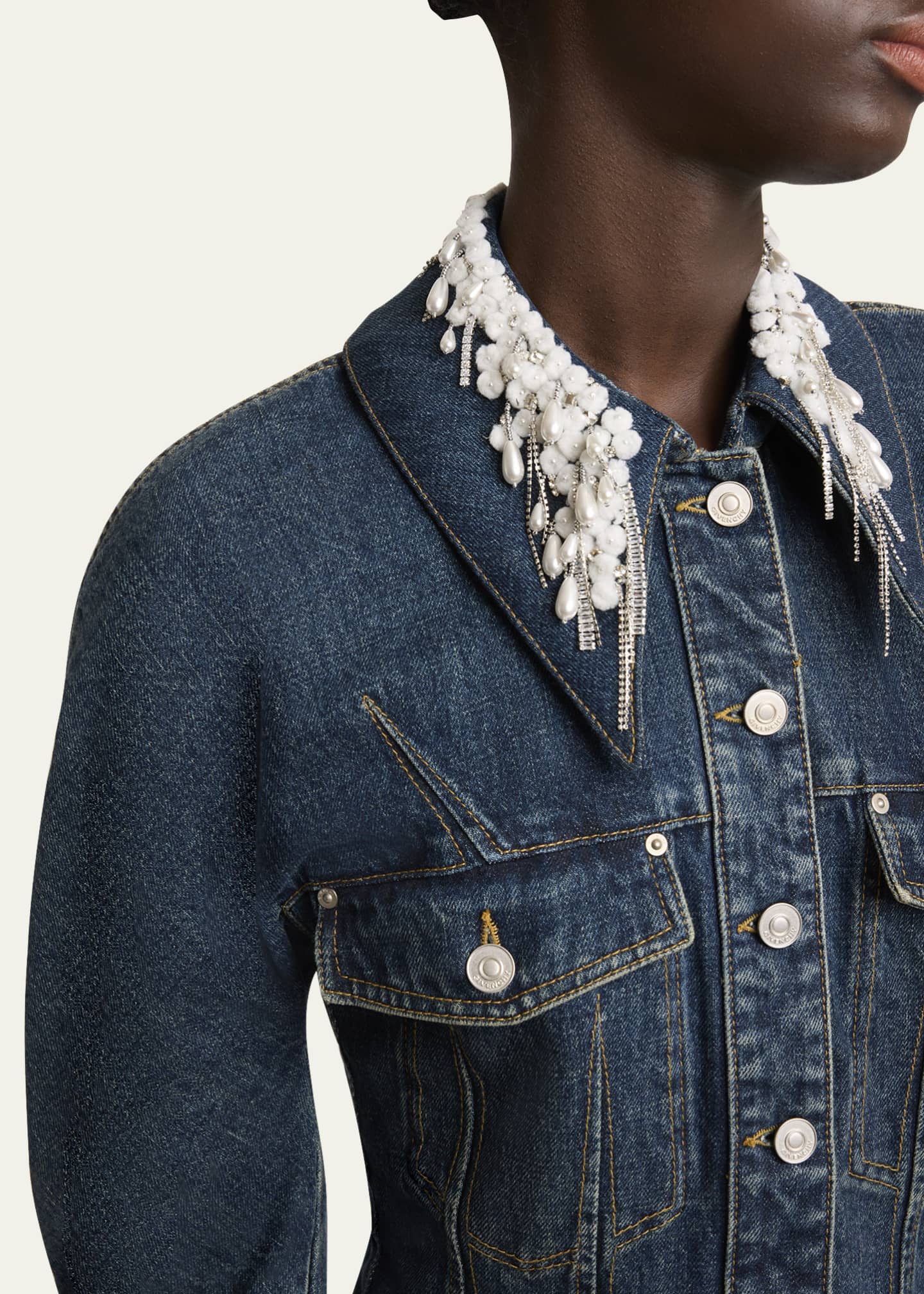 Givenchy Pearly Crystal Collar Denim Jacket Image 5 of 5