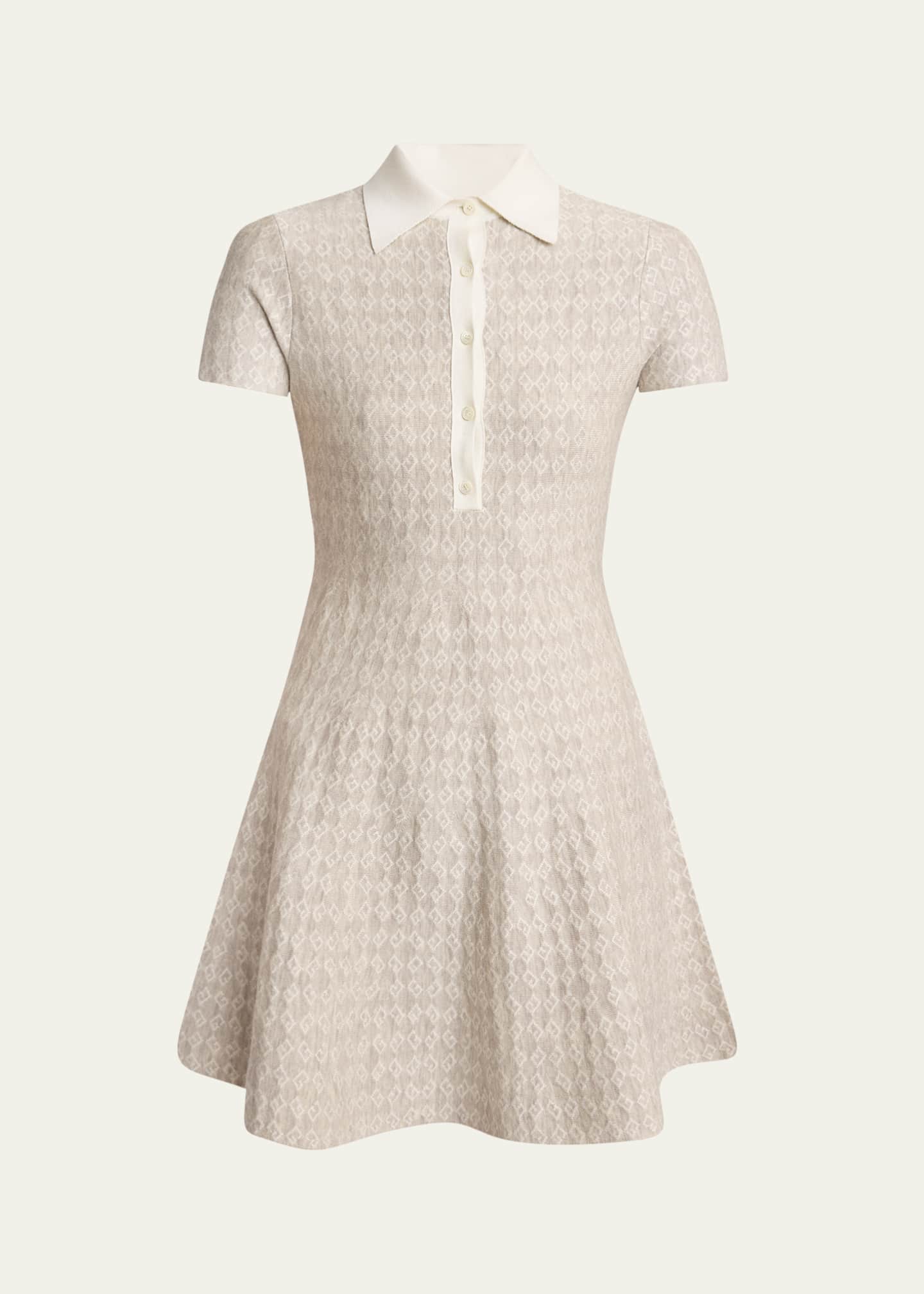 Givenchy 4G Logo Jacquard Fit-Flare Polo Wool Mini Dress