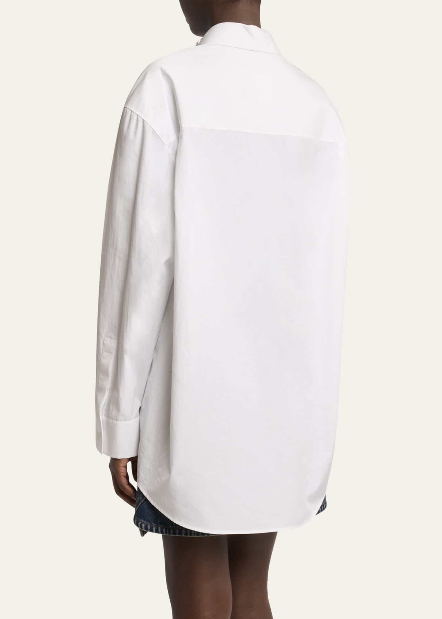 Givenchy Beaded Pearly Collar Button Down Cotton Blouse Image 3 of 5