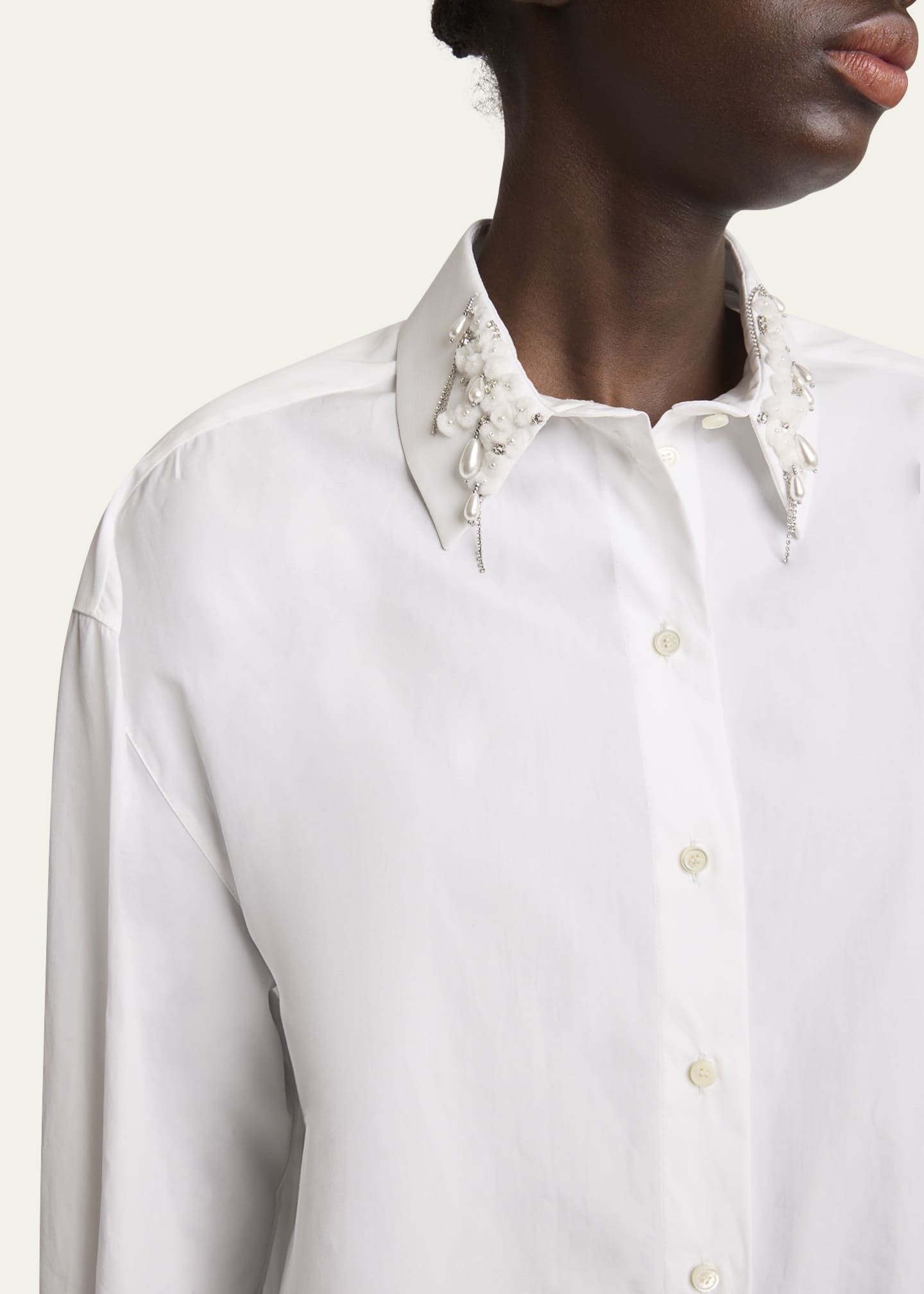 Givenchy Beaded Pearly Collar Button Down Cotton Blouse Image 5 of 5