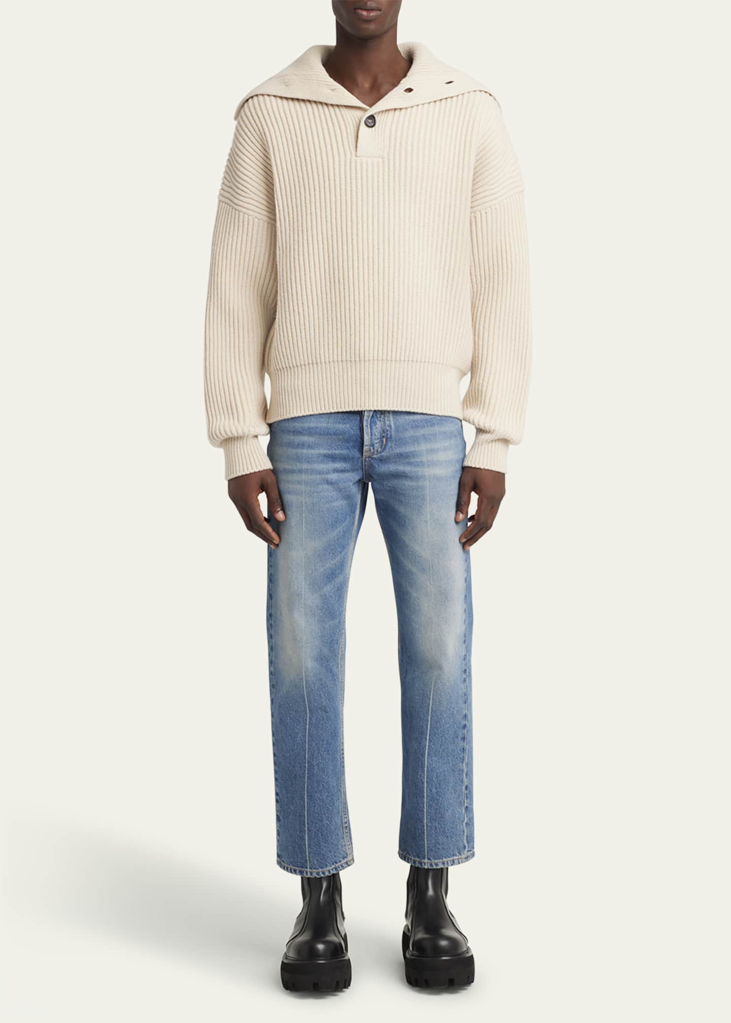 McQueen Men's Ribbed Wool-Cashmere Sweater Image 2 of 5
