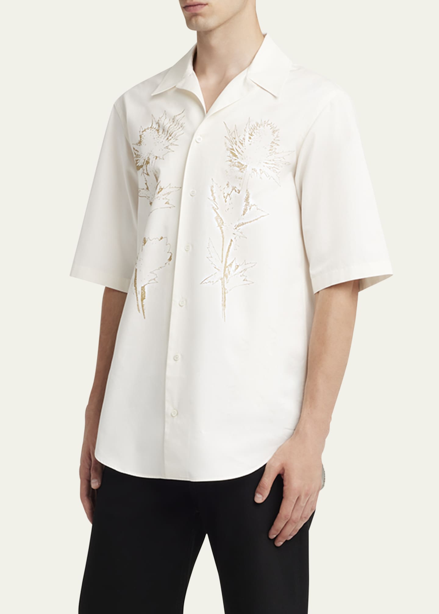 McQueen Men's Thistle-Print Poplin Sport Shirt Image 4 of 5