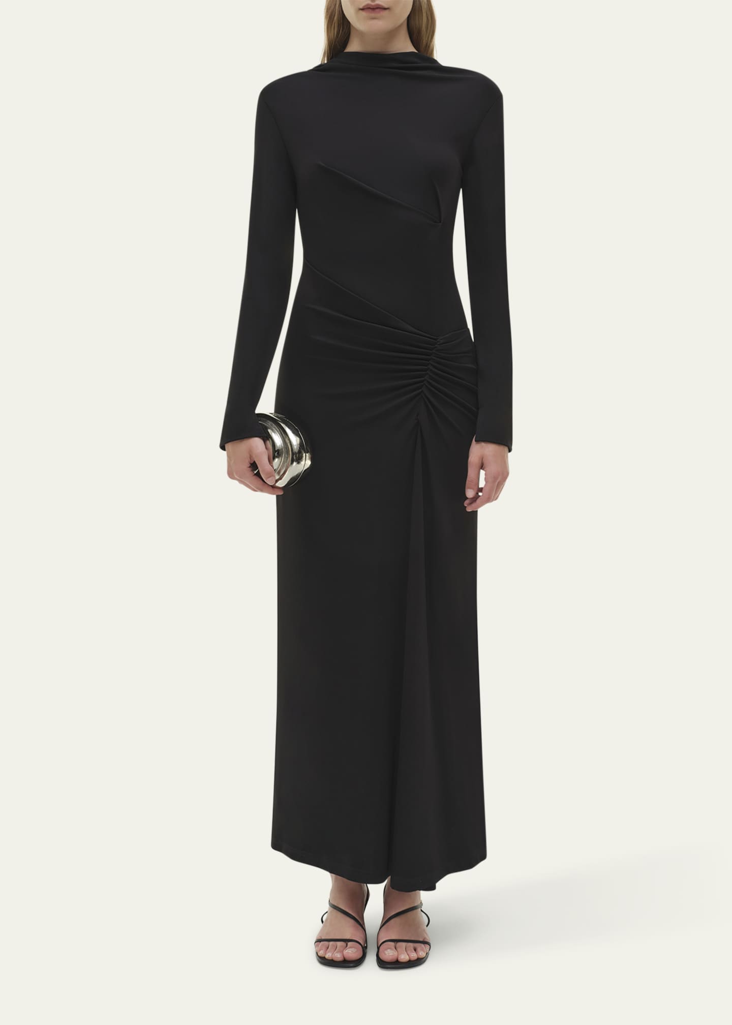 knee length dresses for ladies Inez Mixed Animal Ruched Long Sleeve Midi Dress – Girl In Mind main image 1