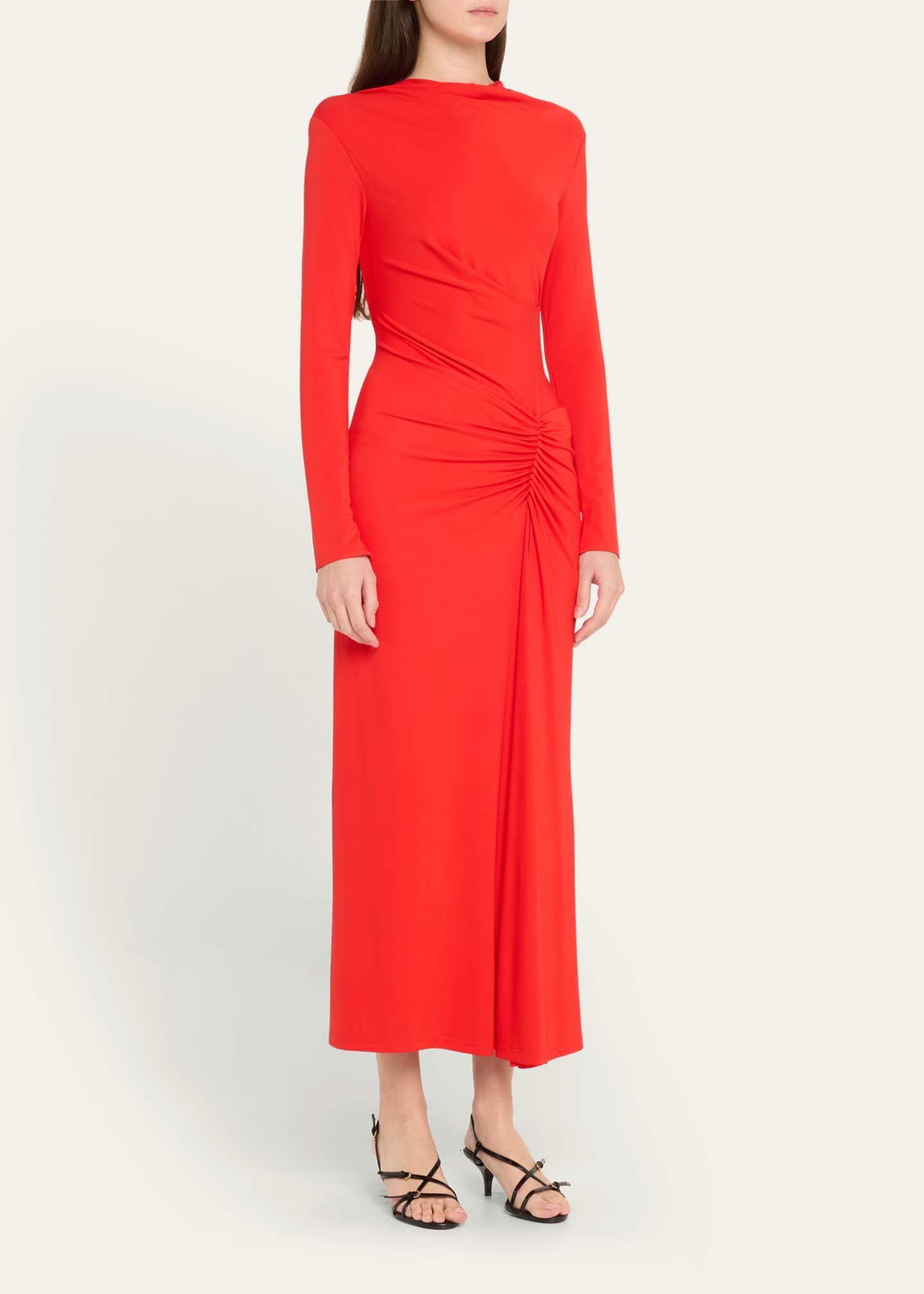 SIMKHAI Ferrera Ruched Long-Sleeve Midi Dress Image 4 of 5
