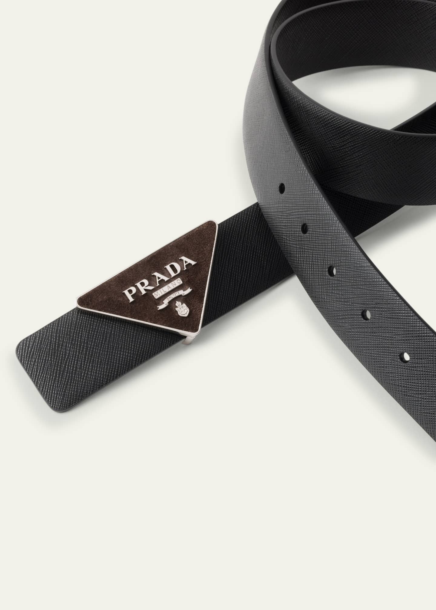 Prada Men's Suede Triangle Logo Belt Buckle Image 2 of 3