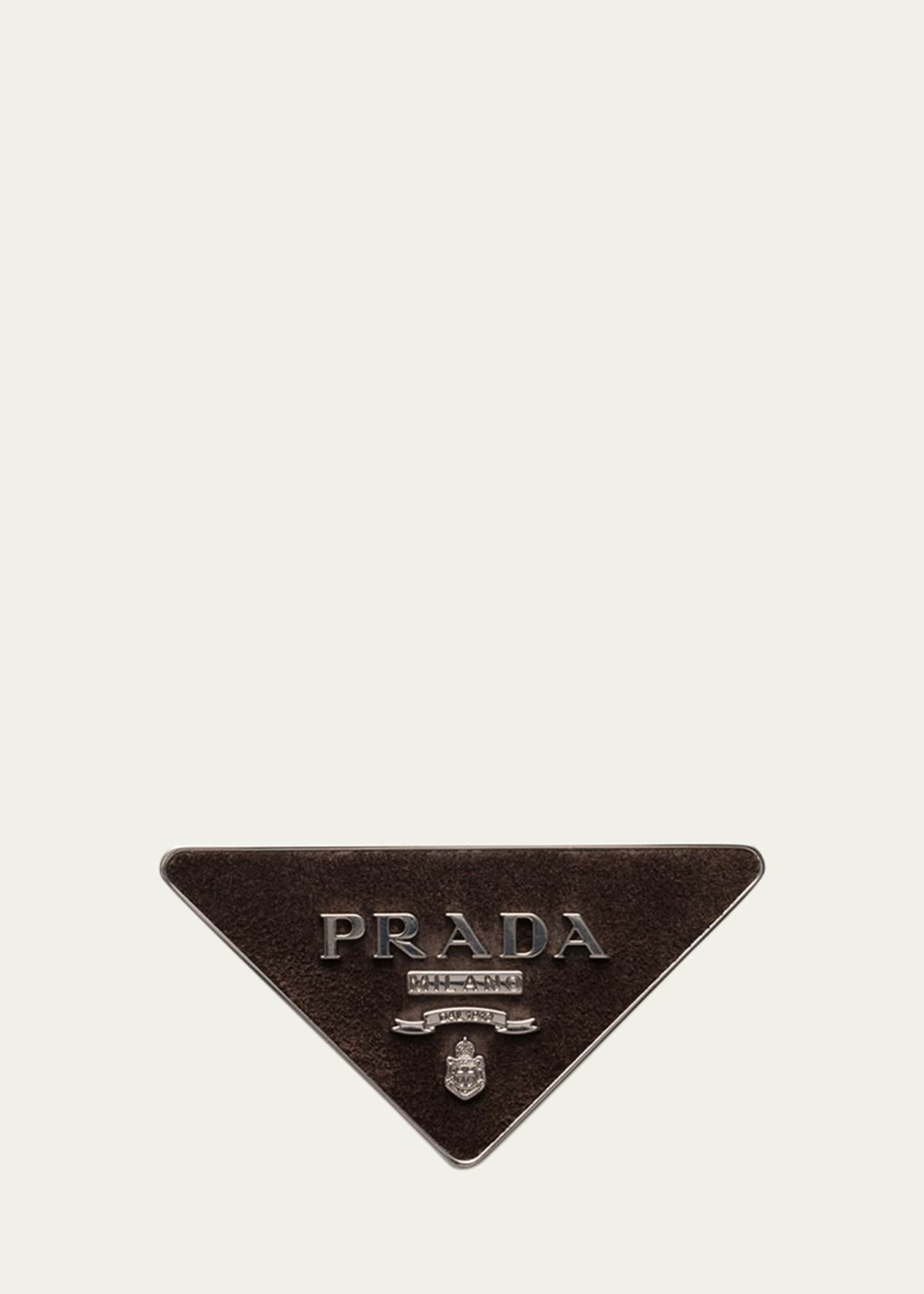 Prada Men's Suede Triangle Logo Belt Buckle Image 1 of 3