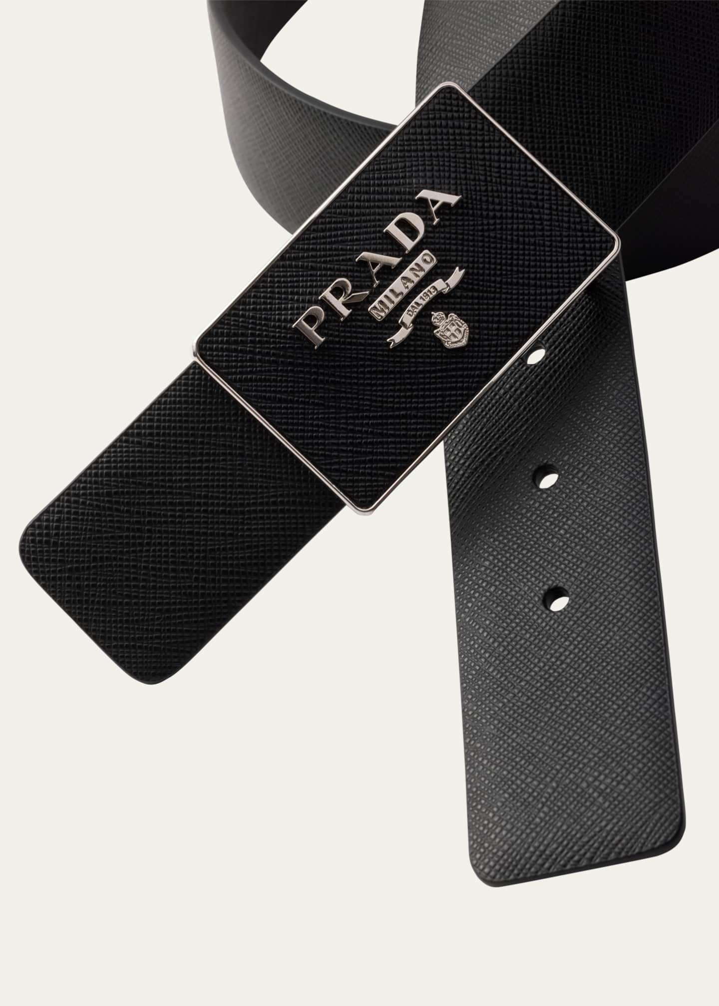 Prada Men's Metal and Saffiano Leather Belt Buckle Image 2 of 3