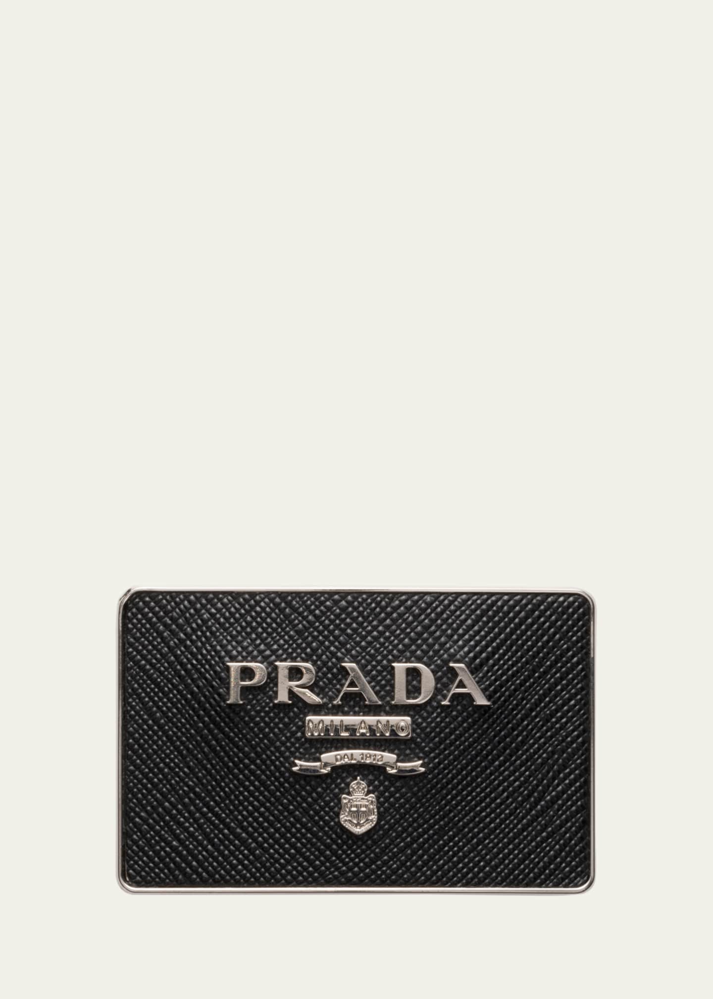 Prada Men's Metal and Saffiano Leather Belt Buckle Image 1 of 3