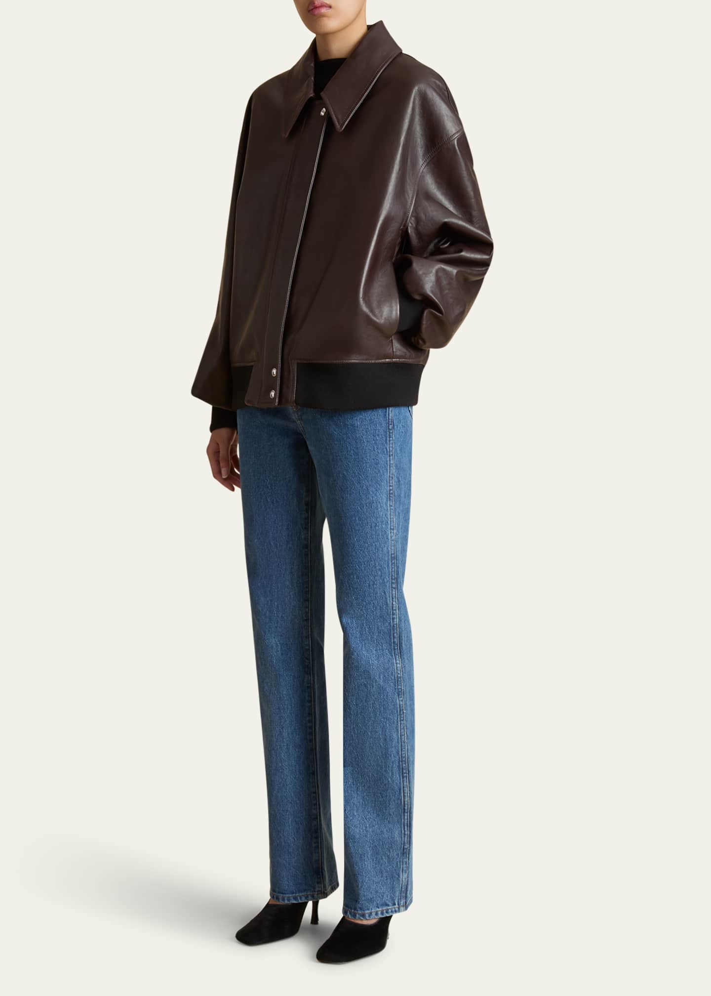 Khaite Shelman Leather Bomber Jacket Image 2 of 5