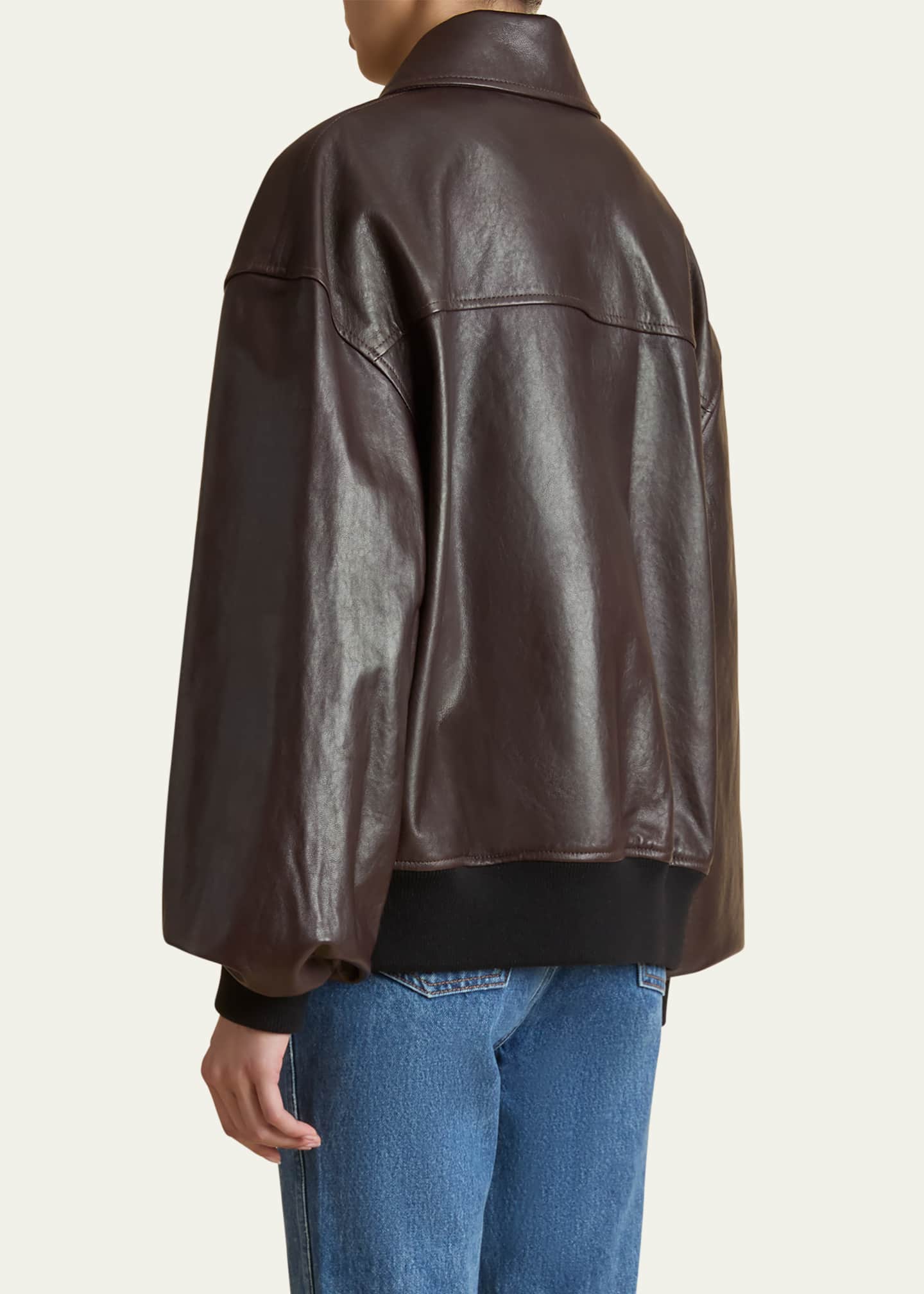 Khaite Shelman Leather Bomber Jacket Image 3 of 5
