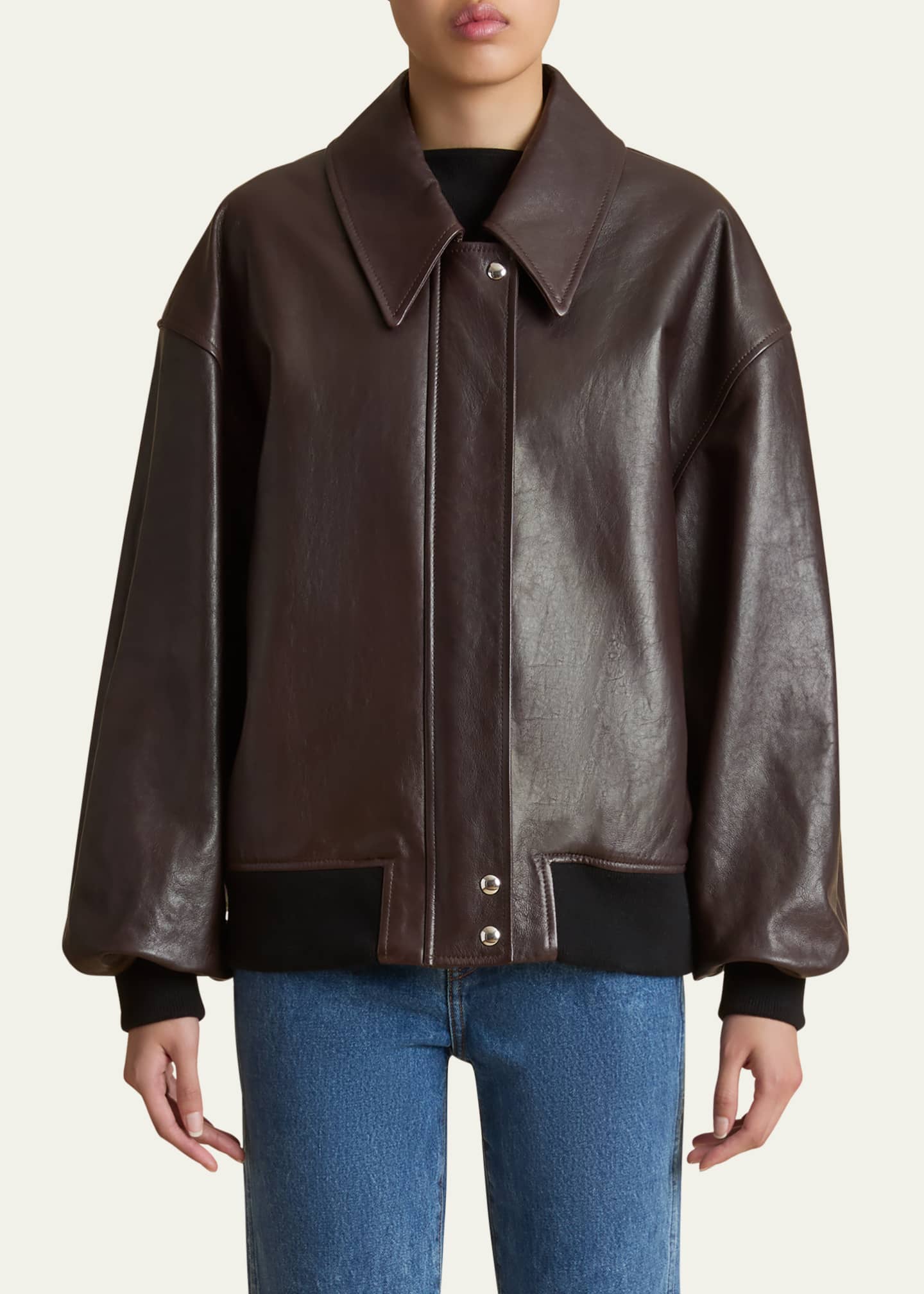 Khaite Shelman Leather Bomber Jacket Image 4 of 5