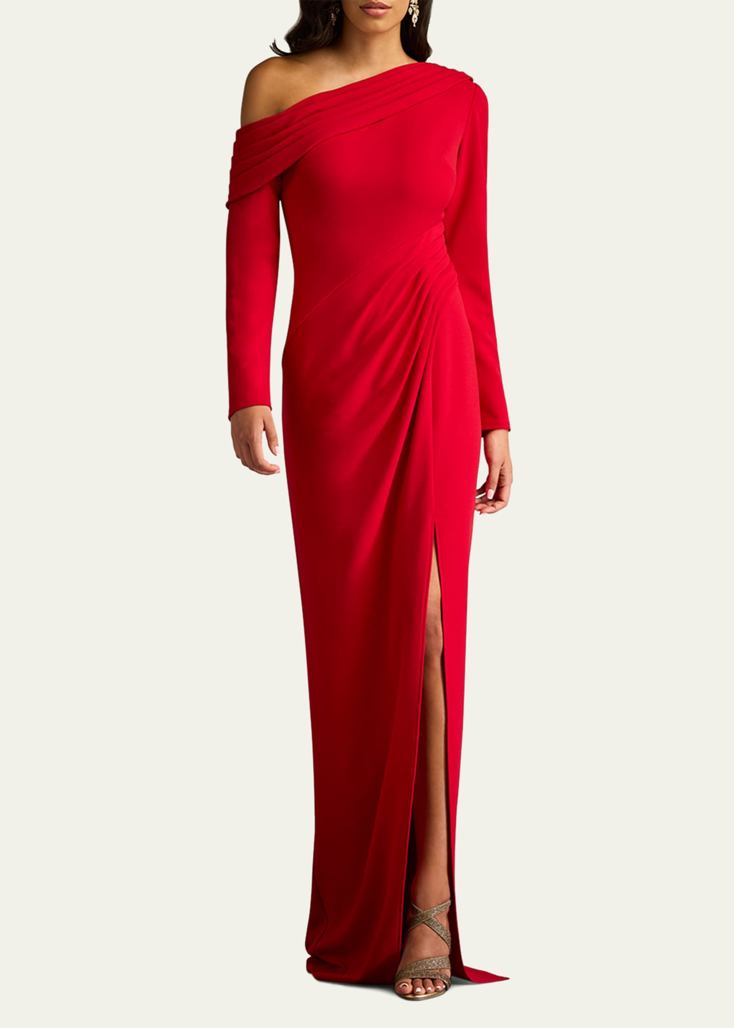 Tadashi Shoji Draped One-Shoulder Crepe Column Gown Image 2 of 5