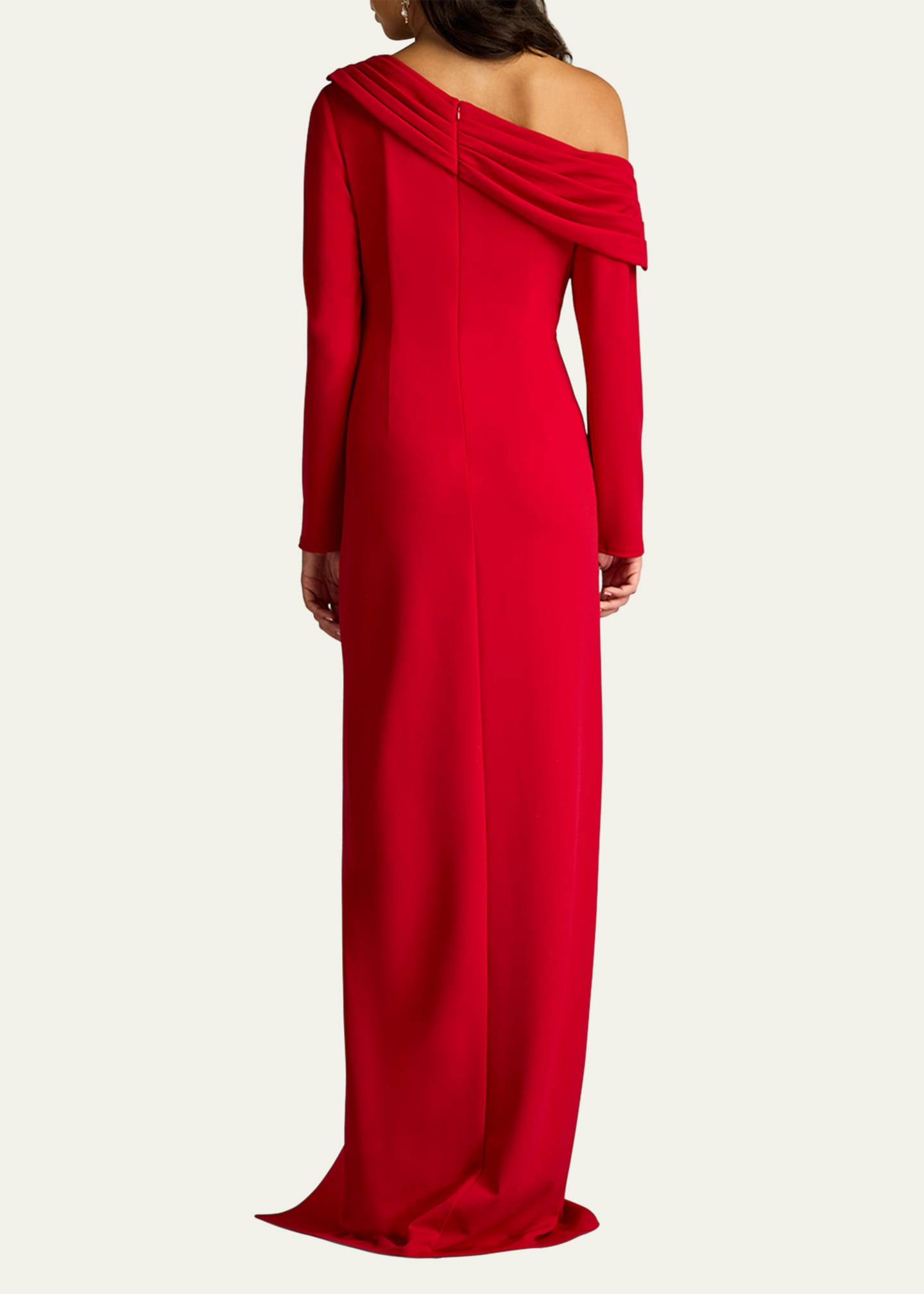 Tadashi Shoji Draped One-Shoulder Crepe Column Gown Image 3 of 5