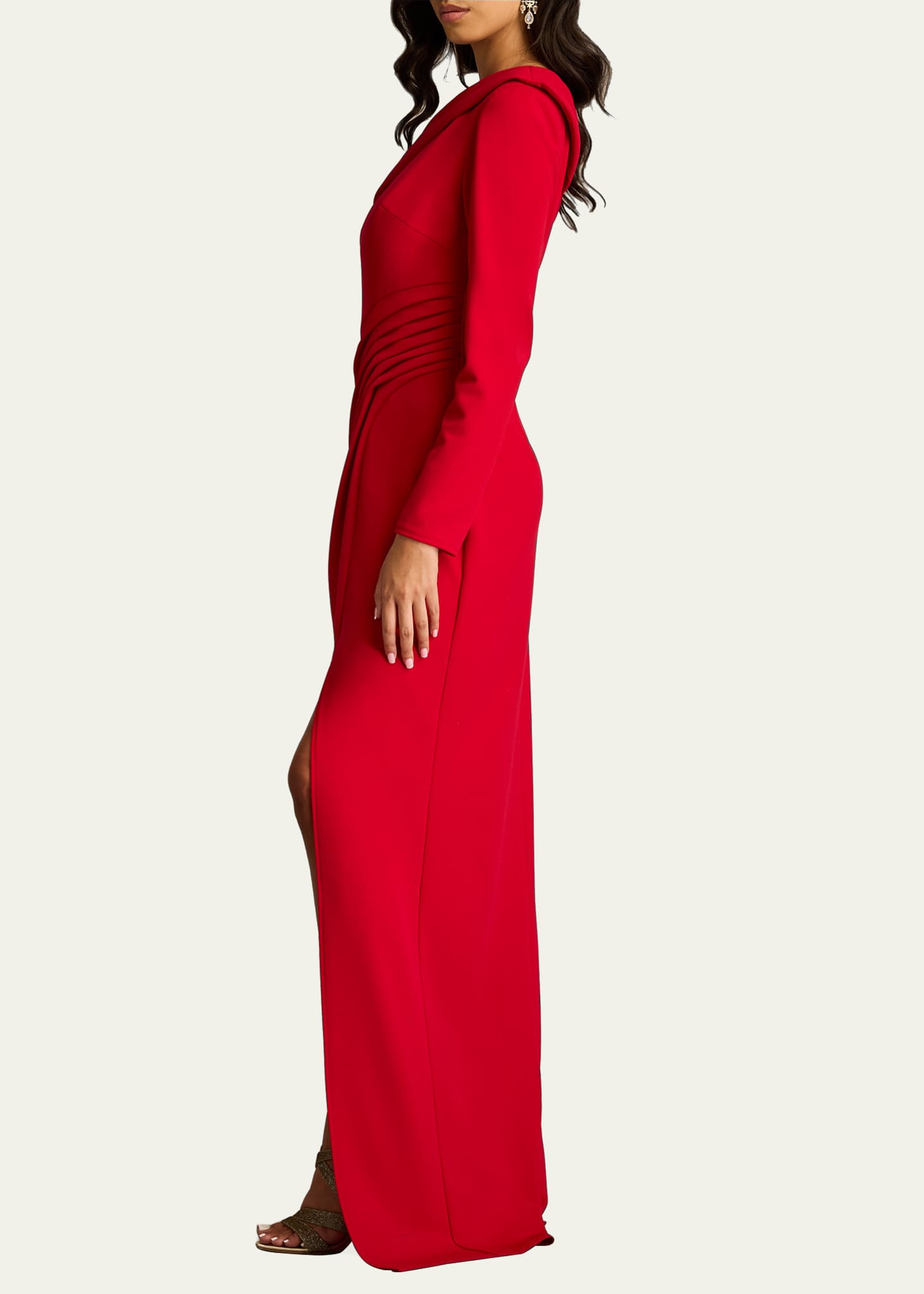 Tadashi Shoji Draped One-Shoulder Crepe Column Gown Image 4 of 5
